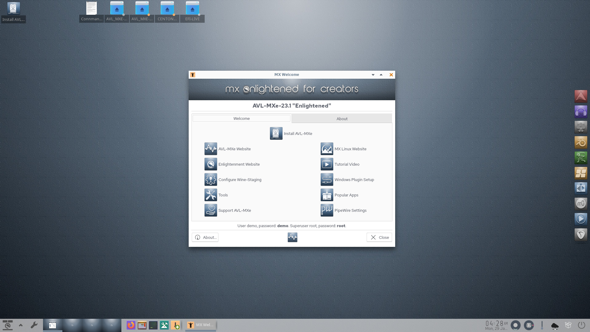 AV Linux desktop screenshot: 23.1 livedesktop