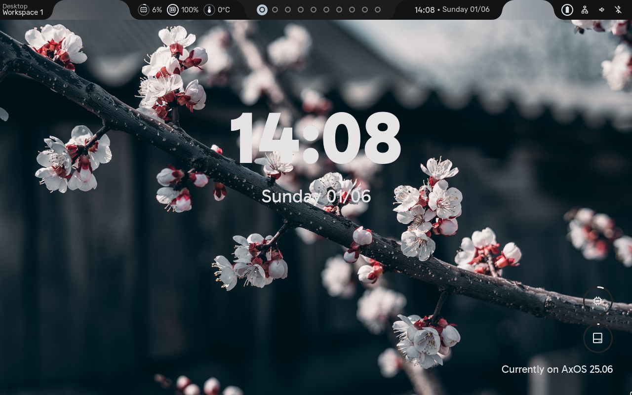 AxOS desktop screenshot: 25.06