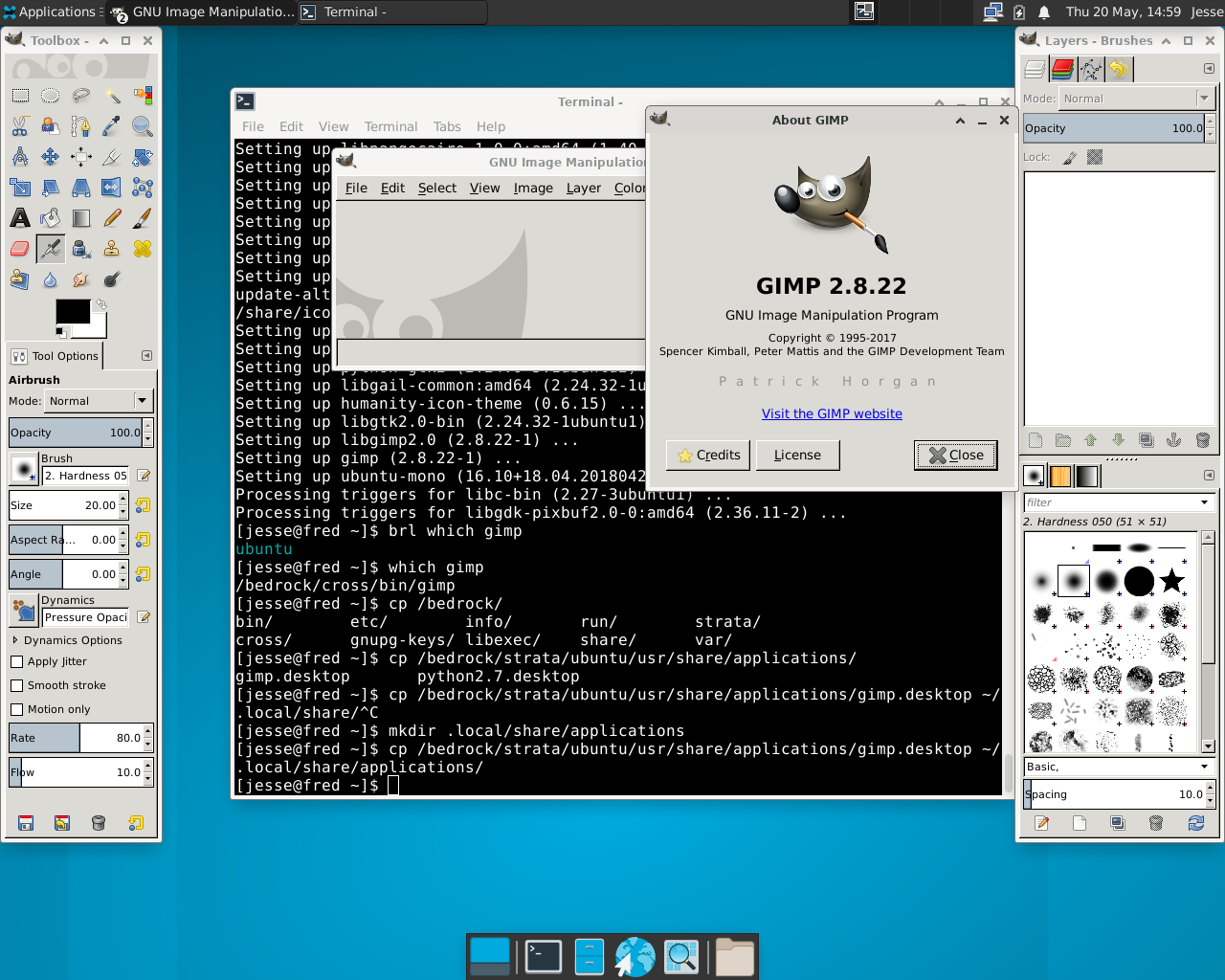 Bedrock desktop screenshot: 0.7.20 gimp on bionic