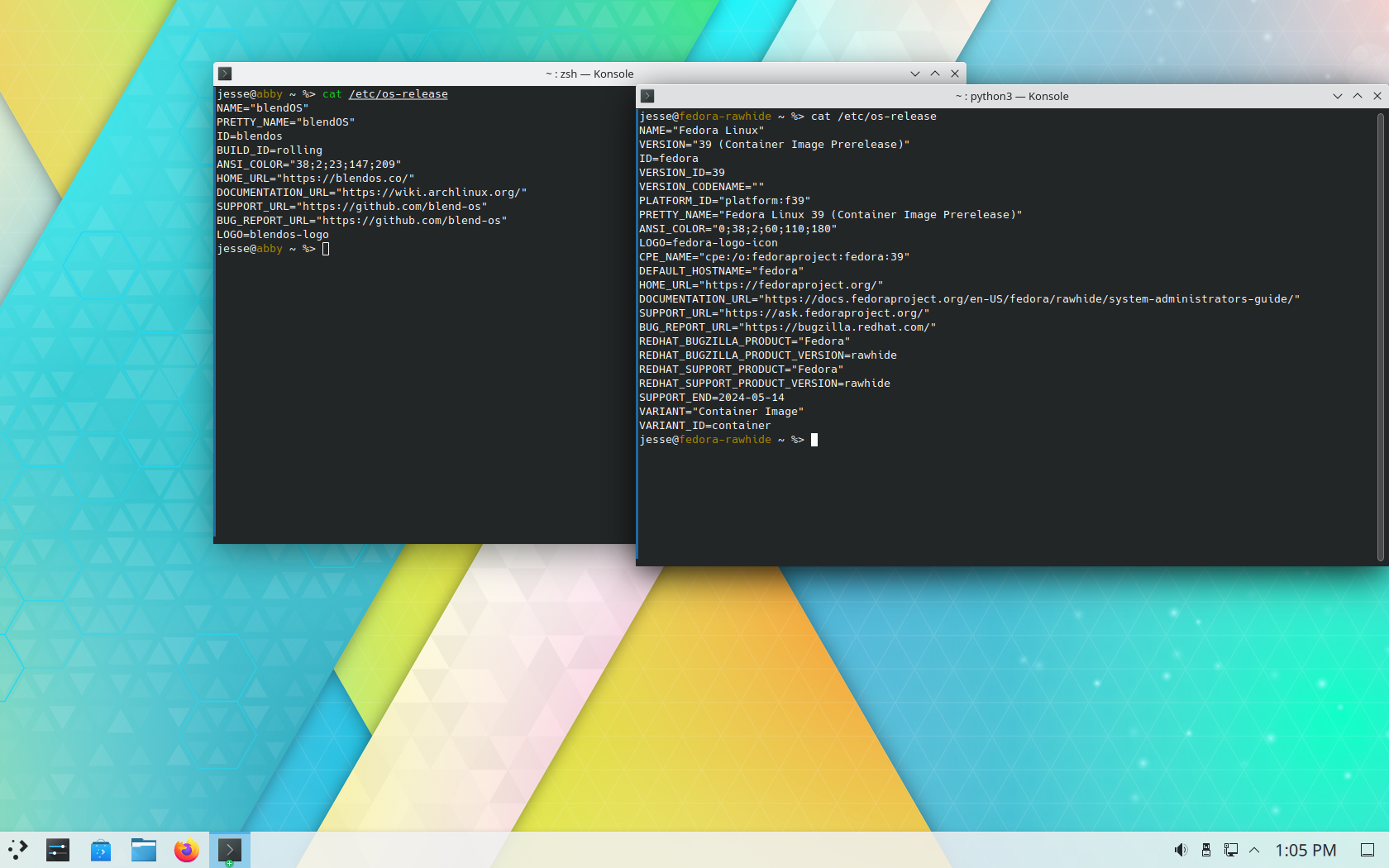 blendOS desktop screenshot: 2023.01.26 enter container