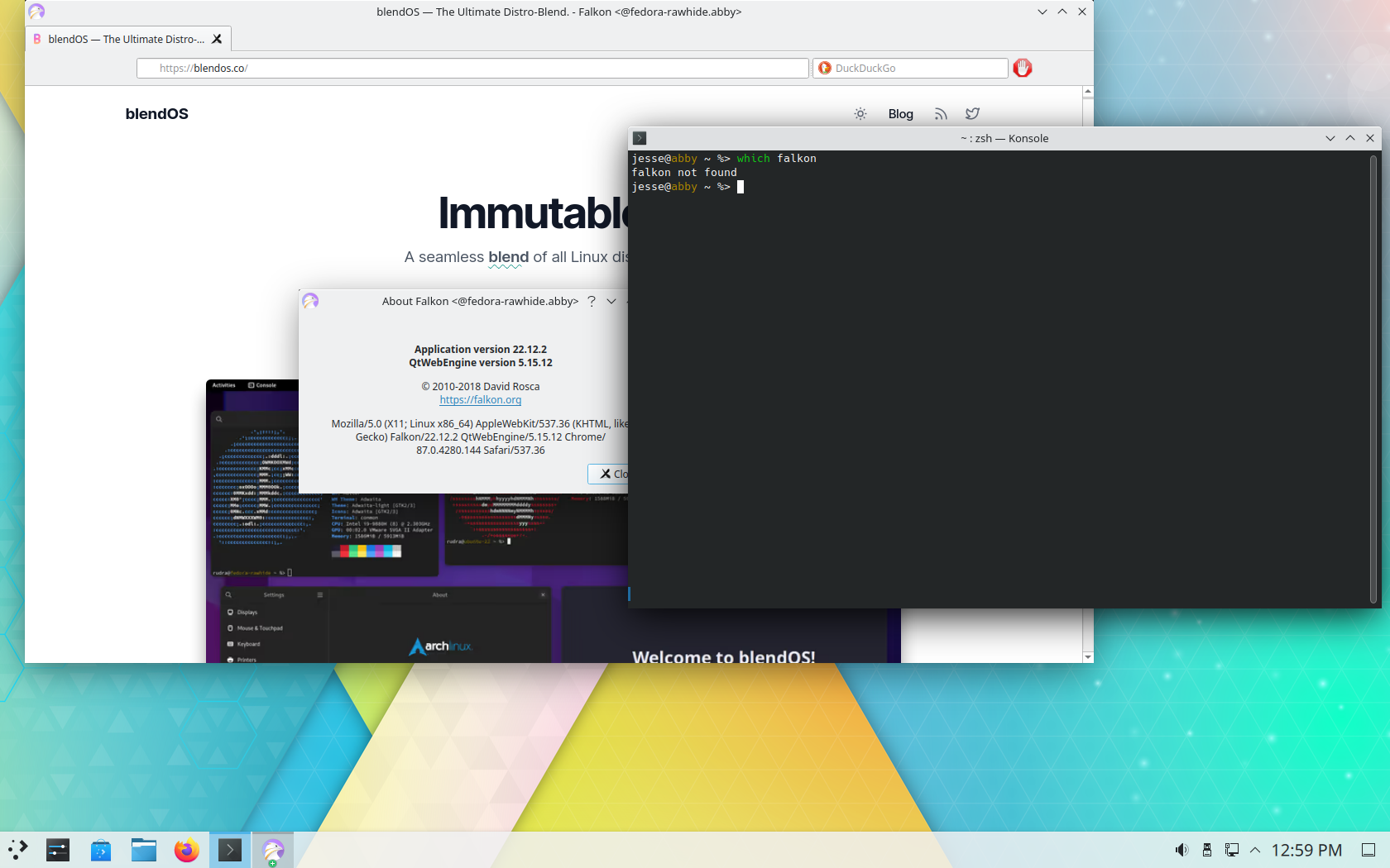 blendOS desktop screenshot: 2023.01.26 falkon