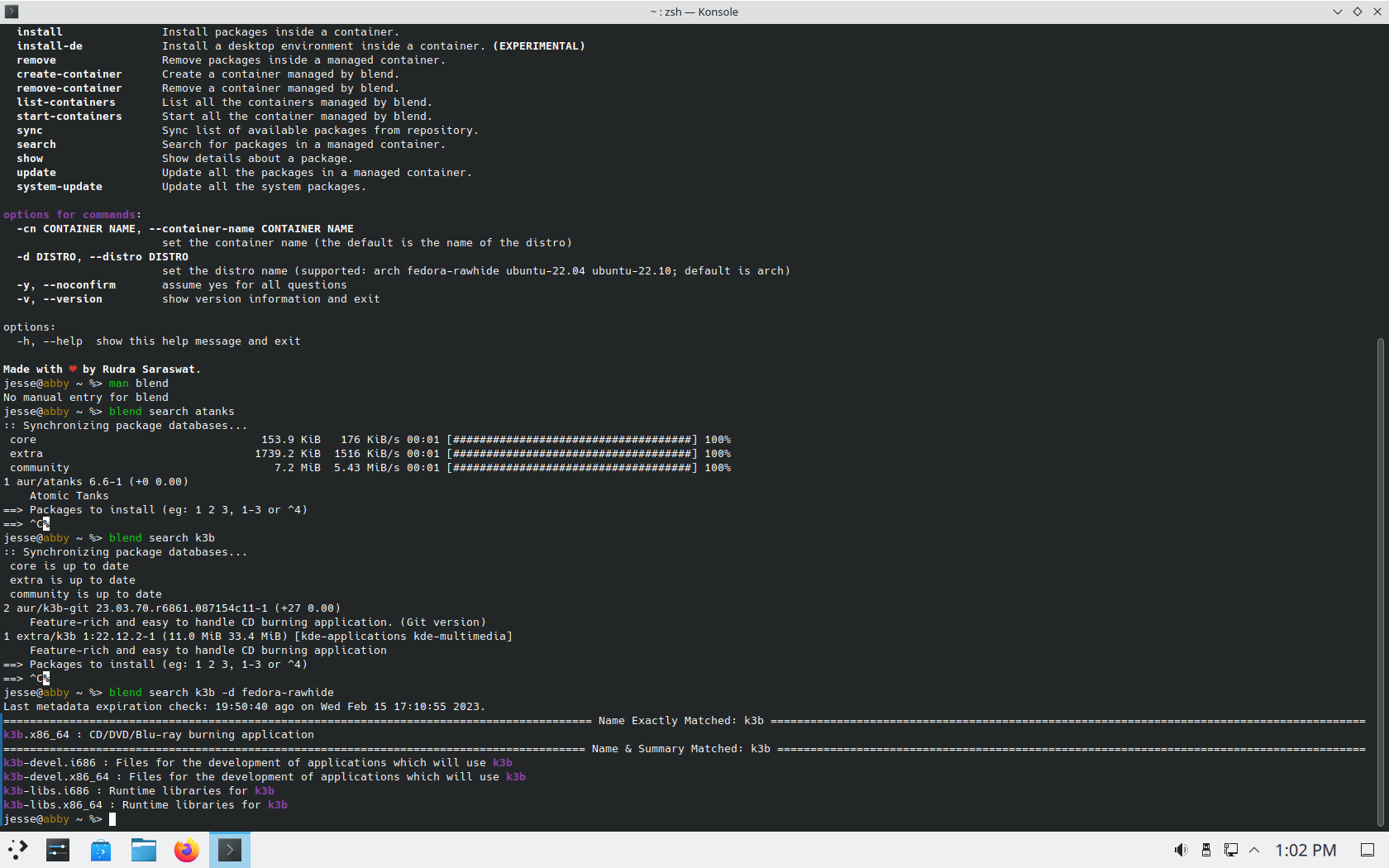blendOS desktop screenshot: 2023.01.26 search