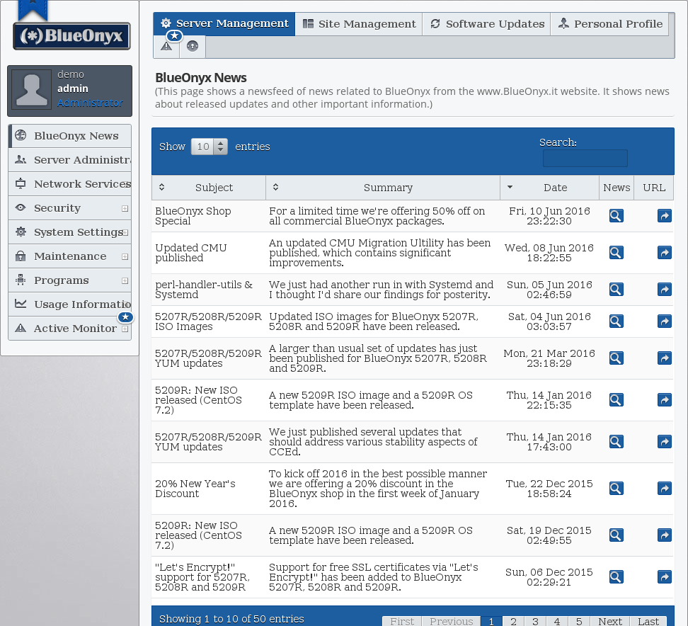 BlueOnyx desktop screenshot: 5209r