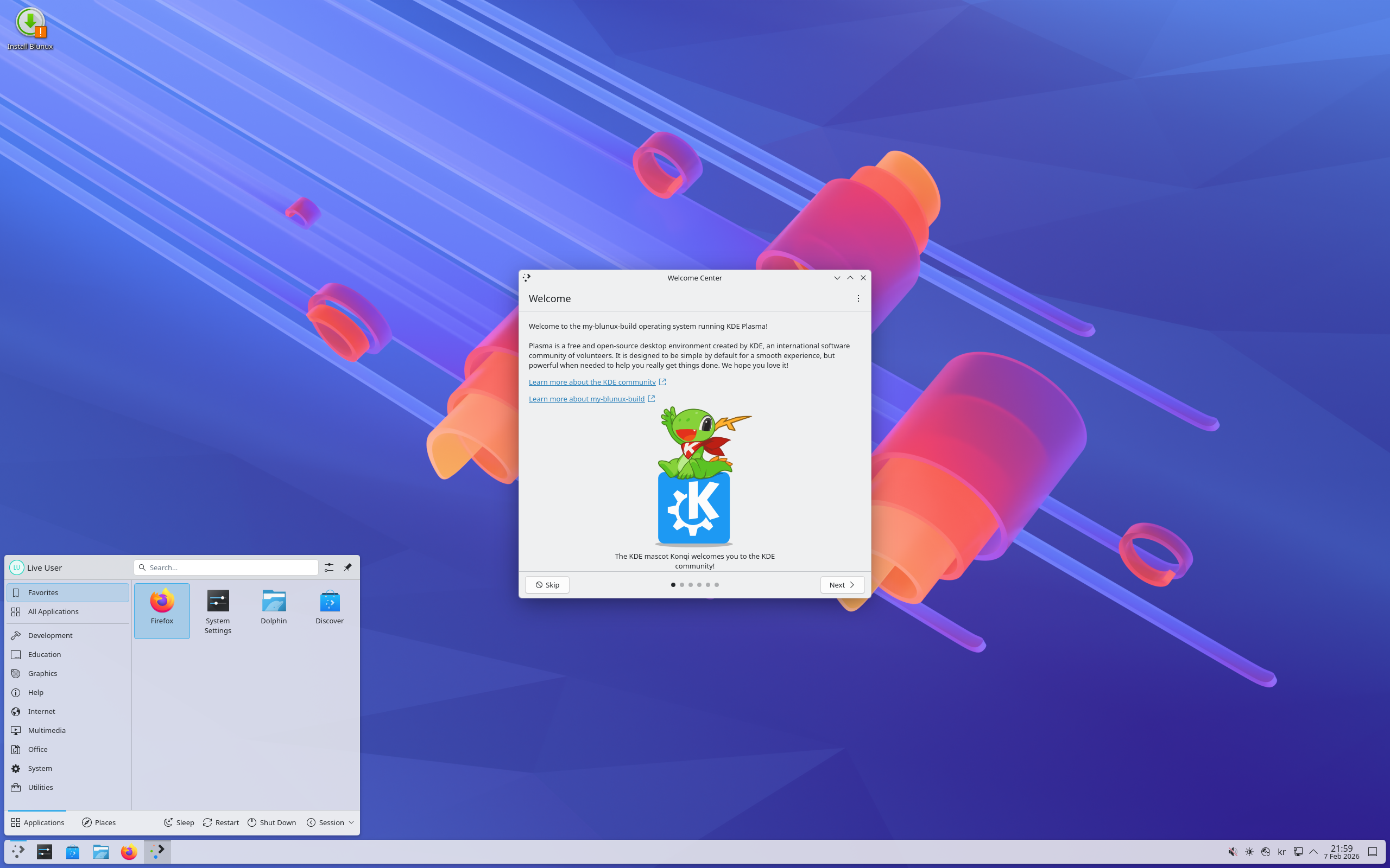 Blunux desktop screenshot: 2026.02.06