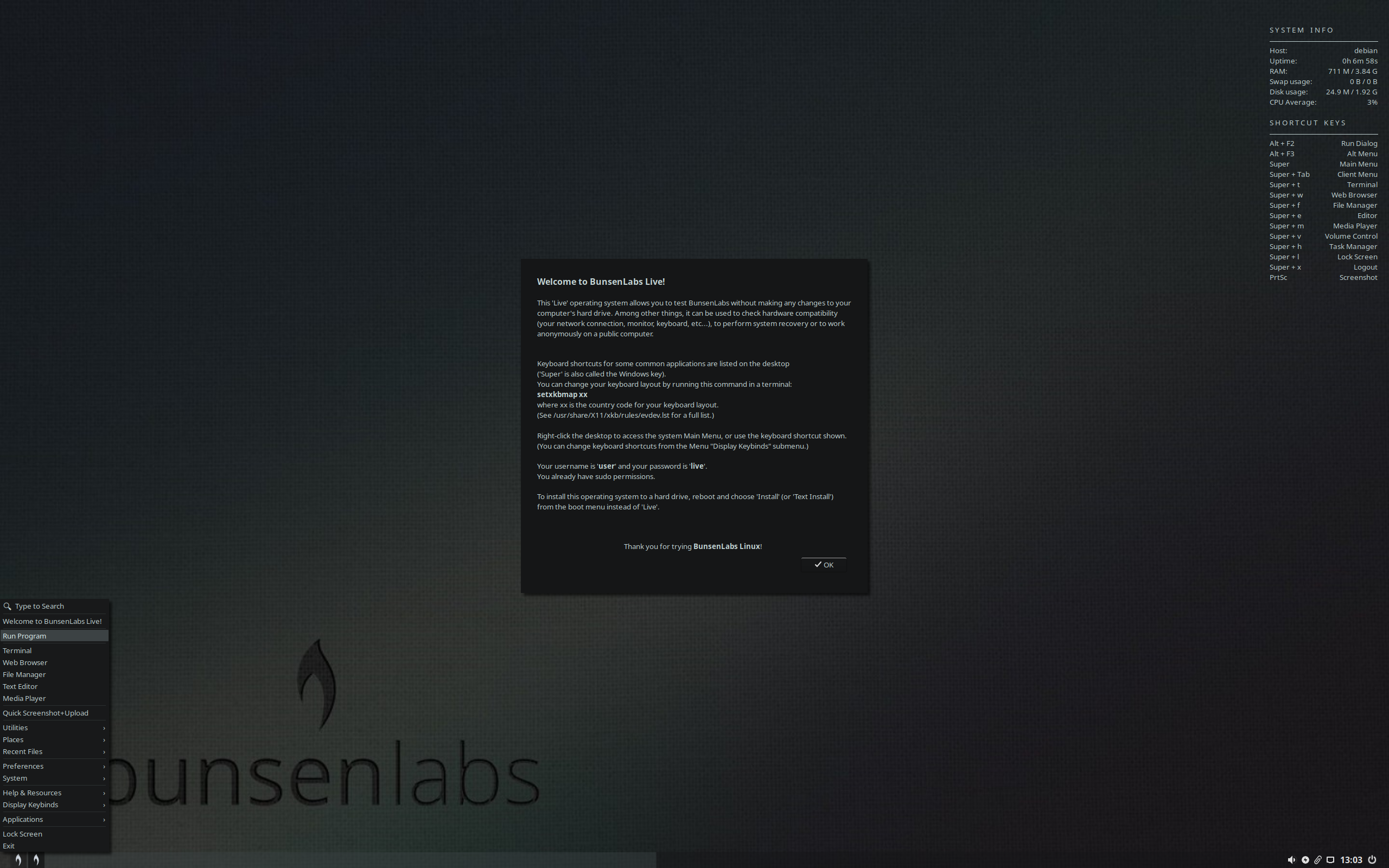 BunsenLabs desktop screenshot: beryllium 1