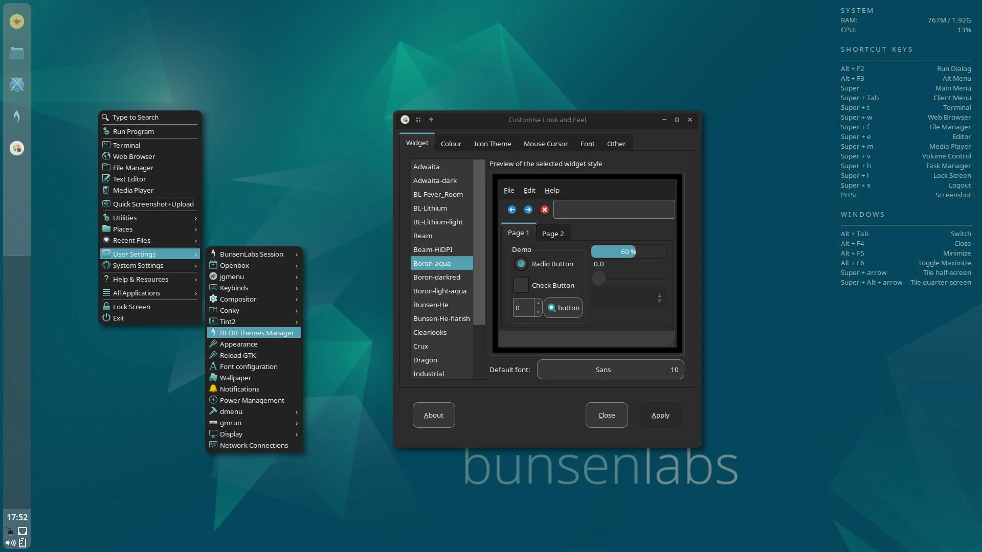 BunsenLabs desktop screenshot: boron