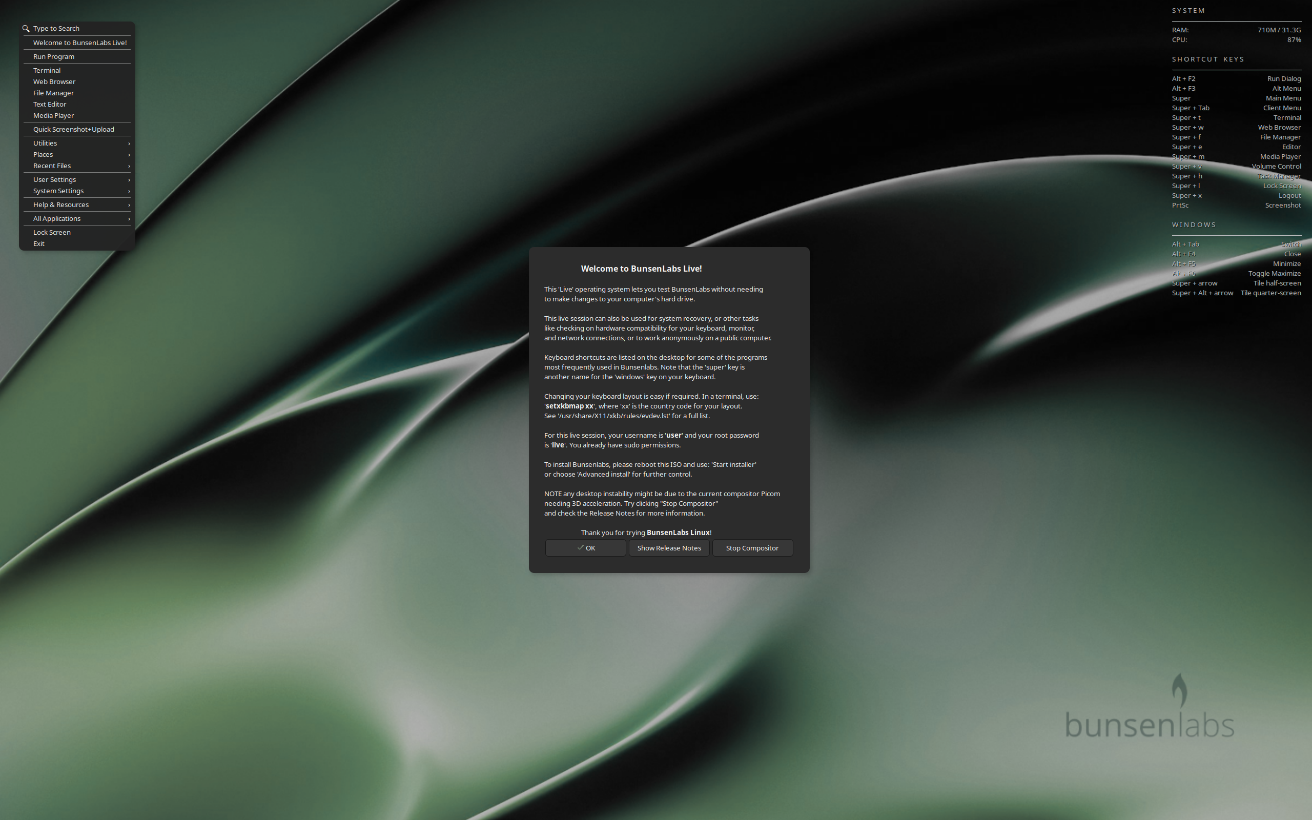BunsenLabs desktop screenshot: carbon 1