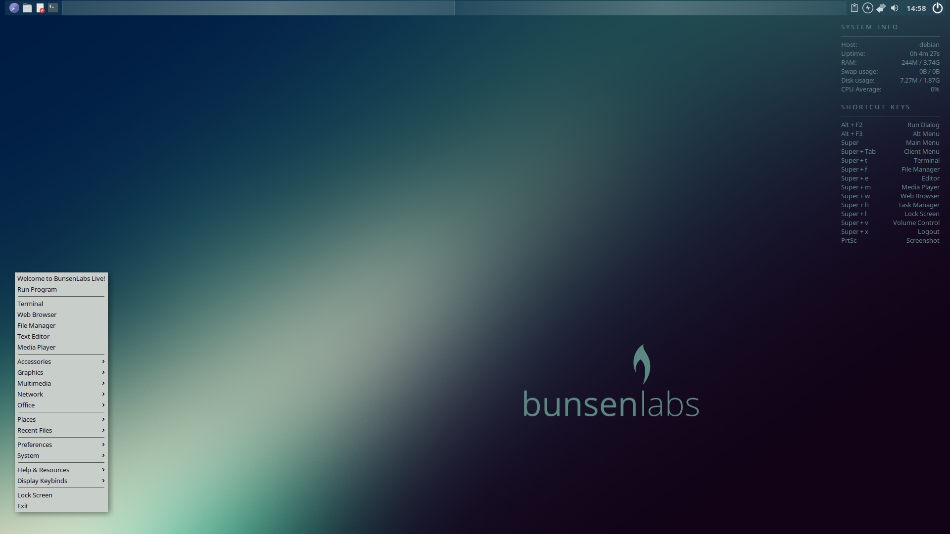 BunsenLabs desktop screenshot: helium 4