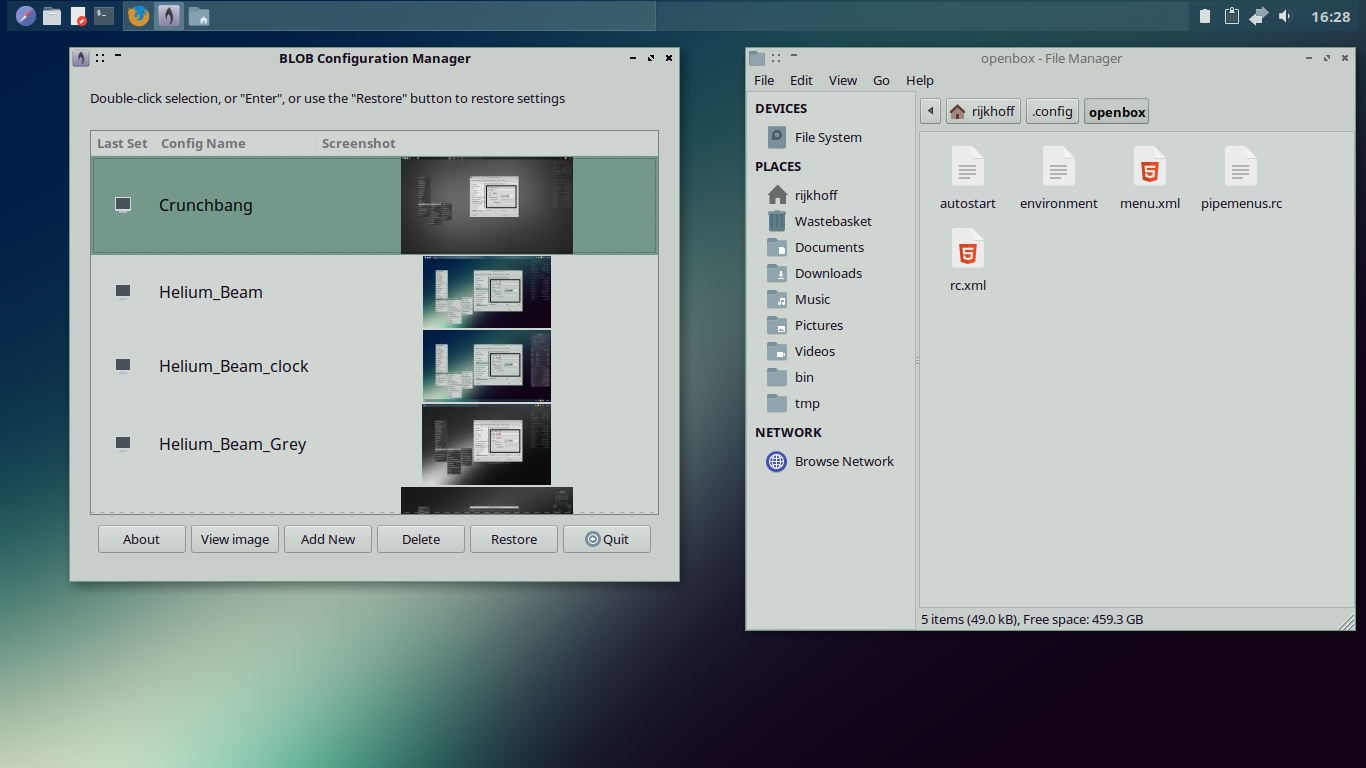 BunsenLabs desktop screenshot: helium blob