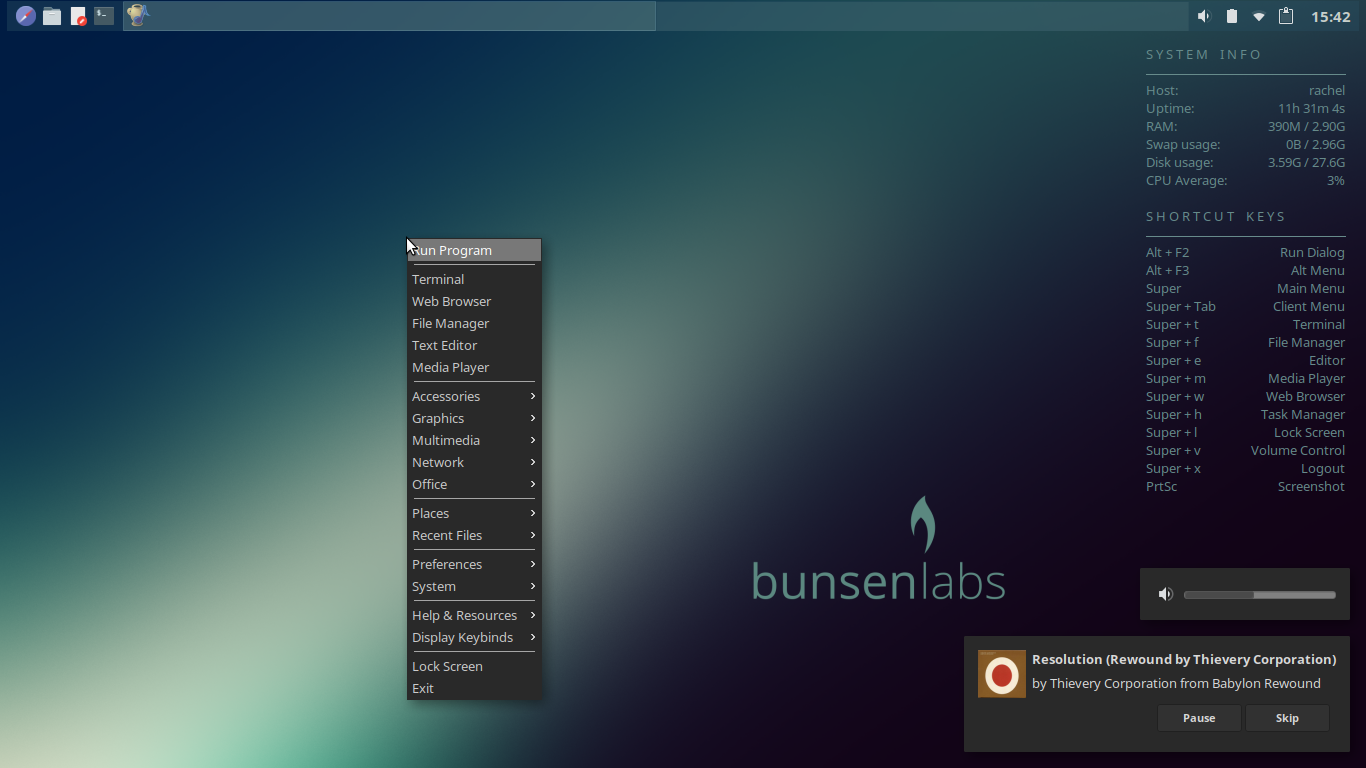 BunsenLabs desktop screenshot: helium