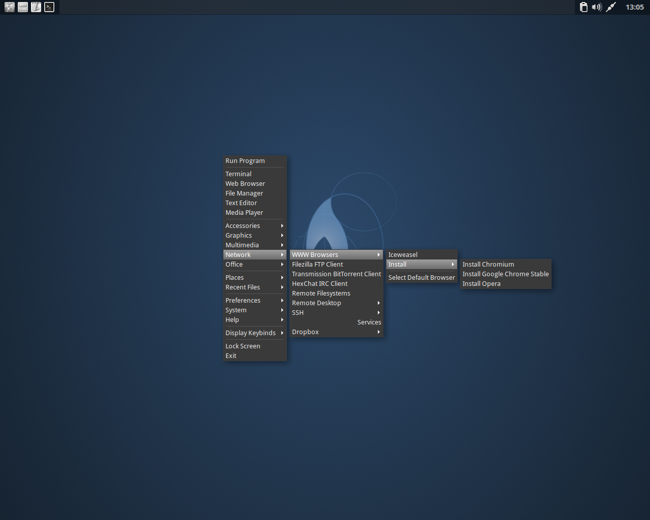BunsenLabs desktop screenshot: hydrogen install