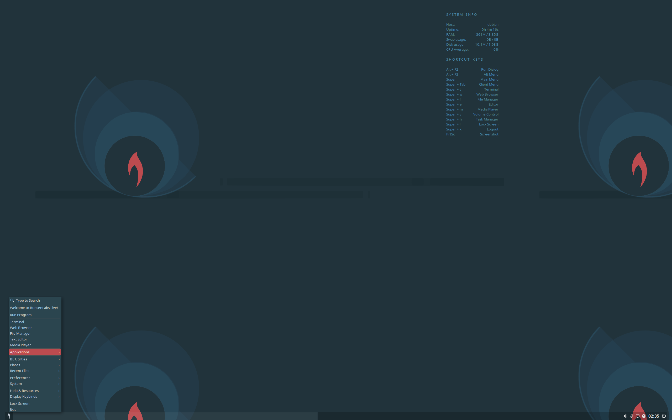 BunsenLabs desktop screenshot: lithium 2.1