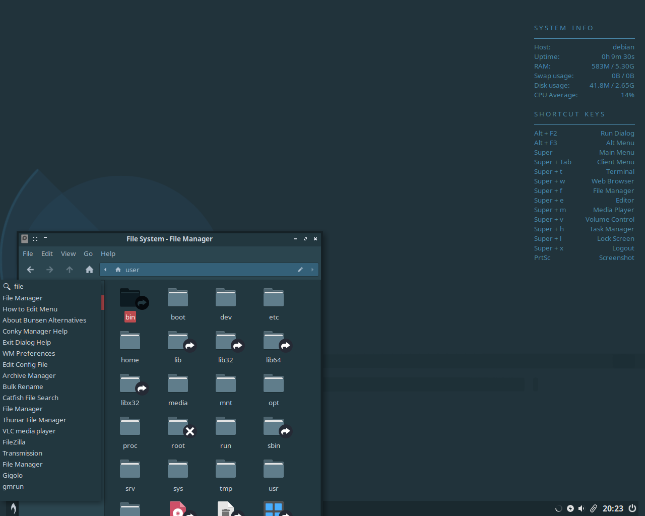 BunsenLabs desktop screenshot: lithium file managers
