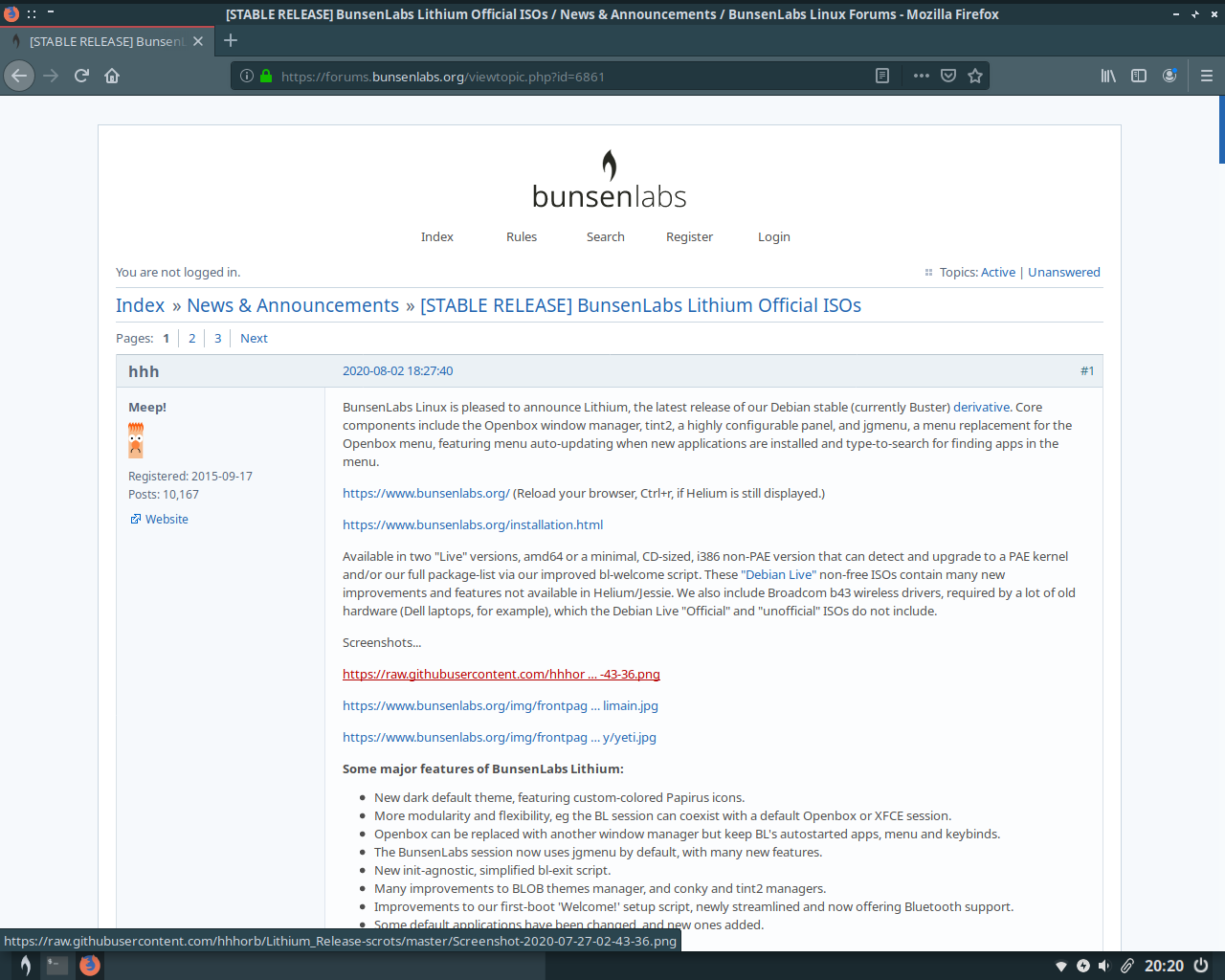 BunsenLabs desktop screenshot: lithium firefox