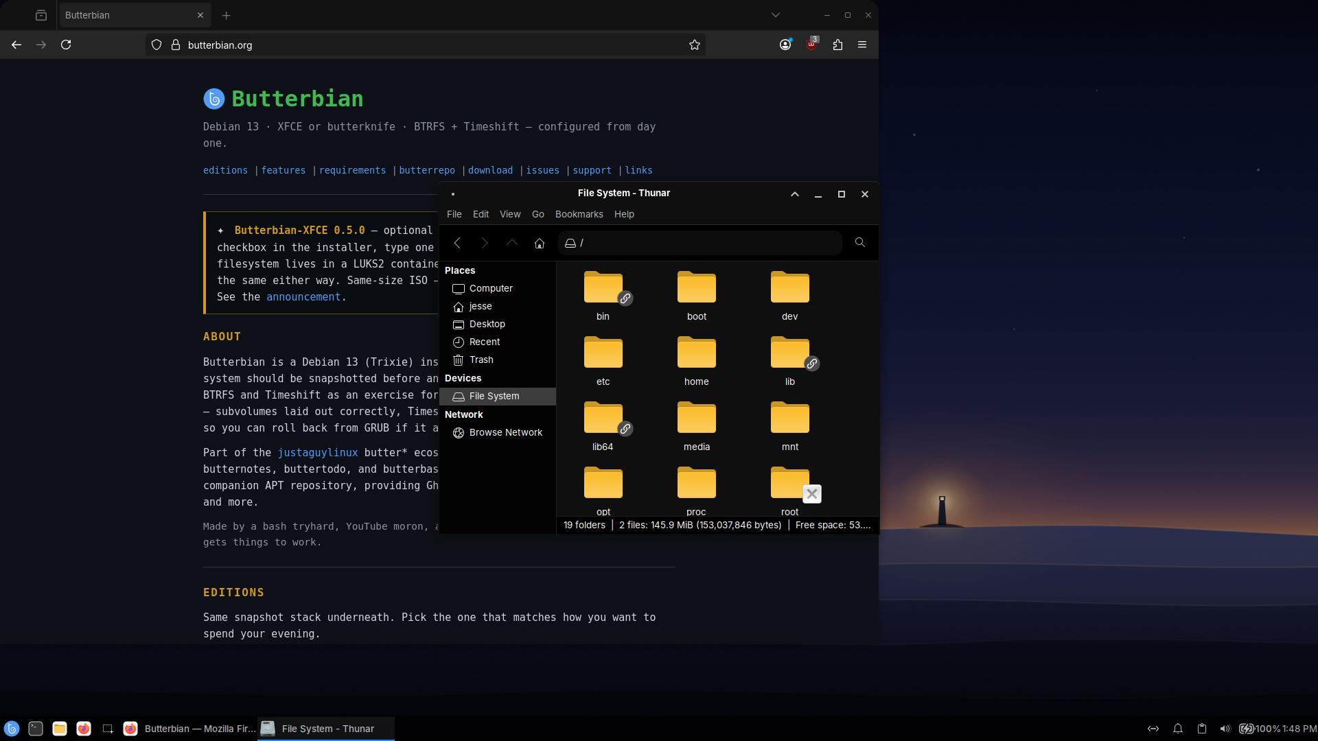 Butterbian desktop screenshot: 0.5.0 firefox