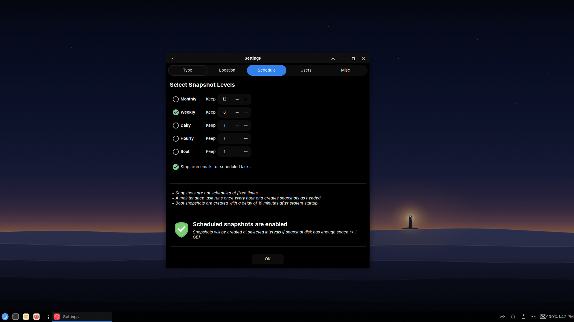 Butterbian desktop screenshot: 0.5.0 timeshift