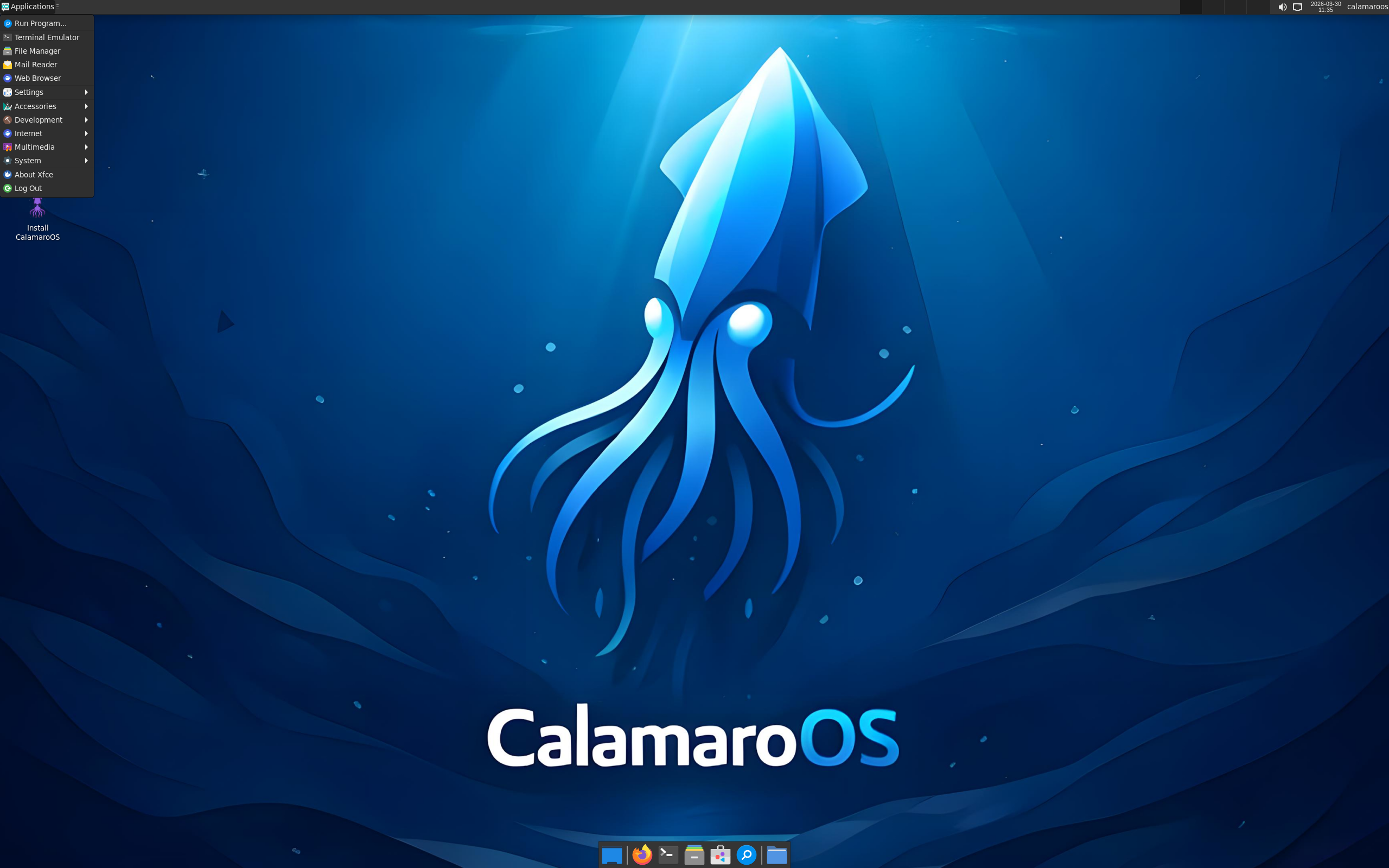 CalamaroOS desktop screenshot: 20260330 xfce