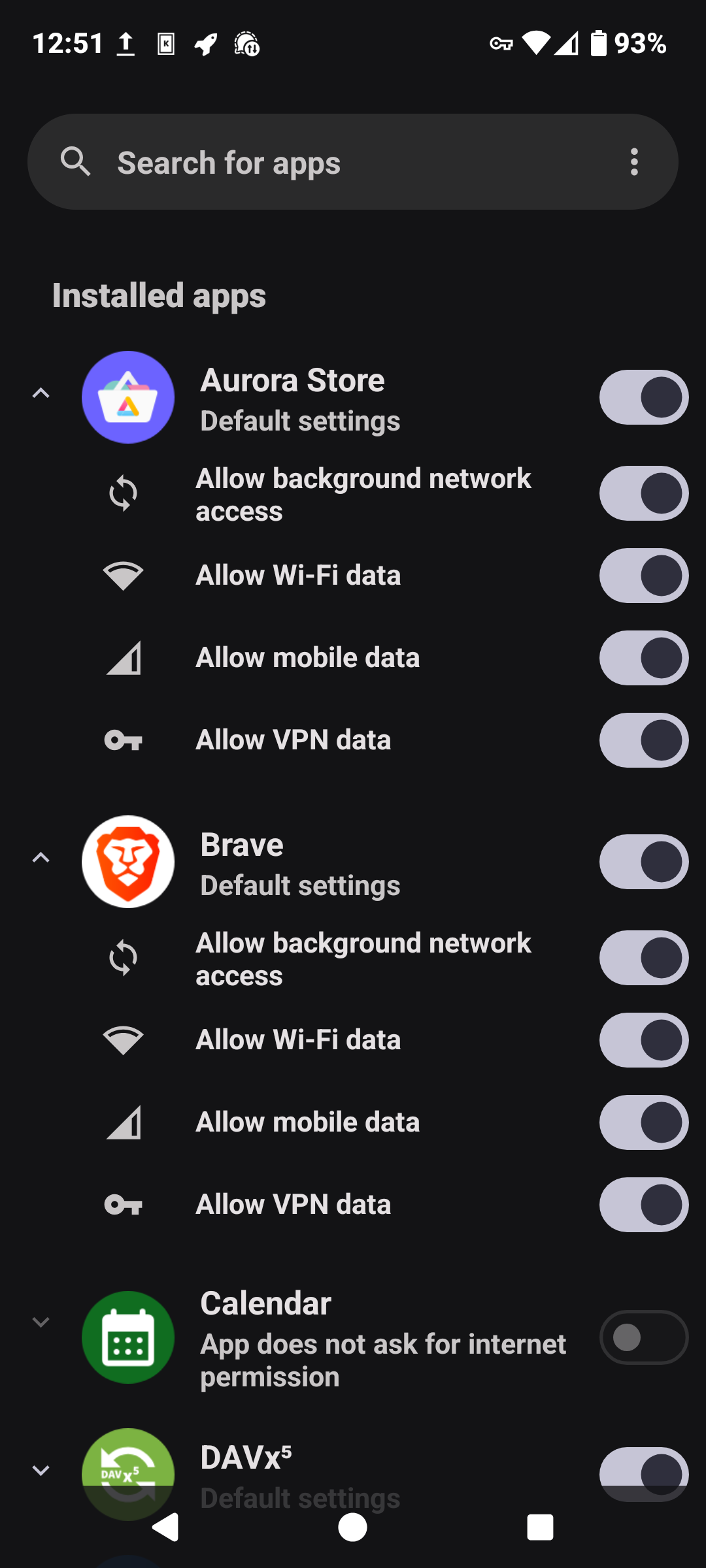 CalyxOS desktop screenshot: 6.8 firewall