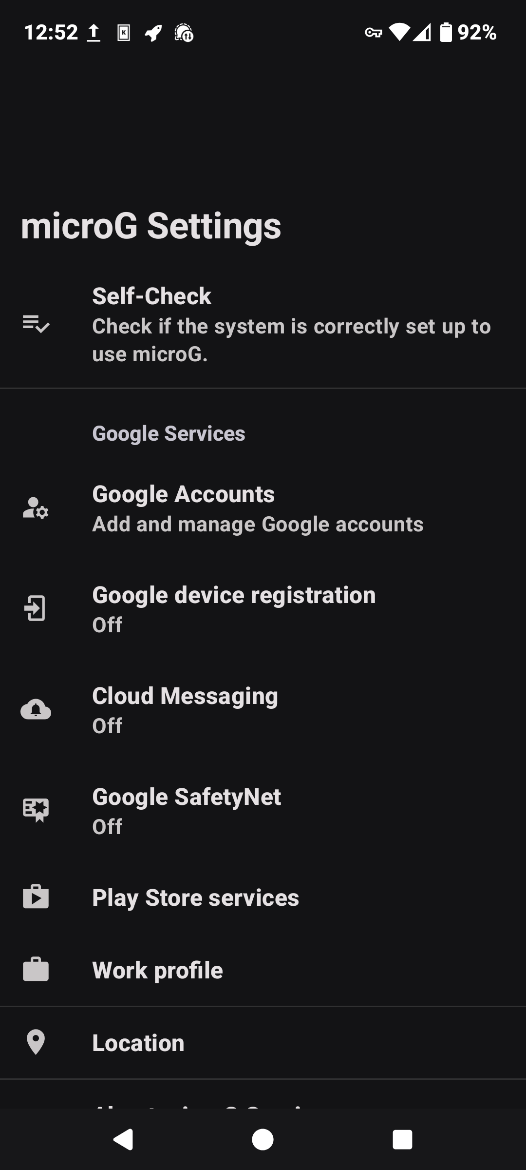 CalyxOS desktop screenshot: 6.8 microg