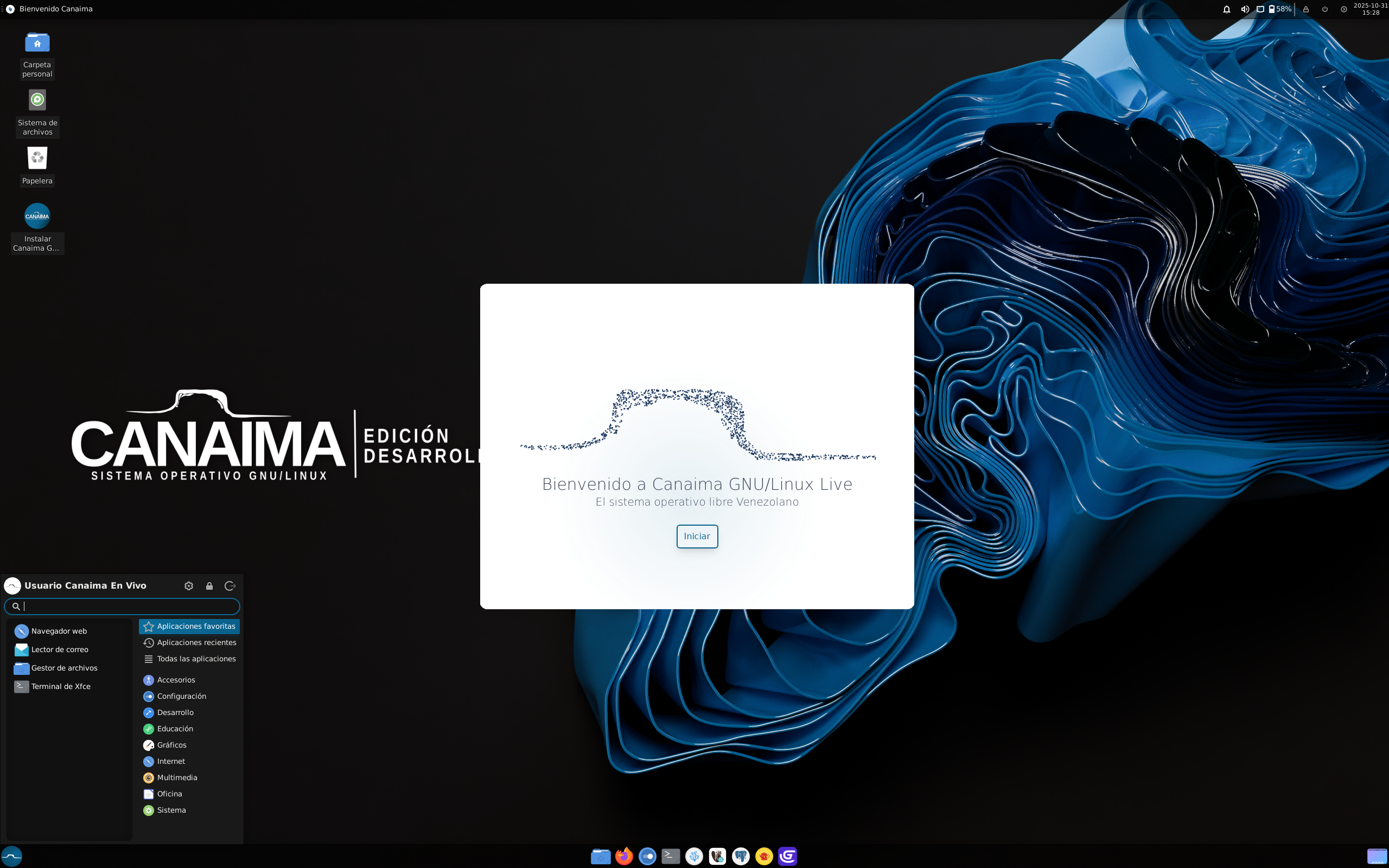 Canaima desktop screenshot: 8.2 desarrollo