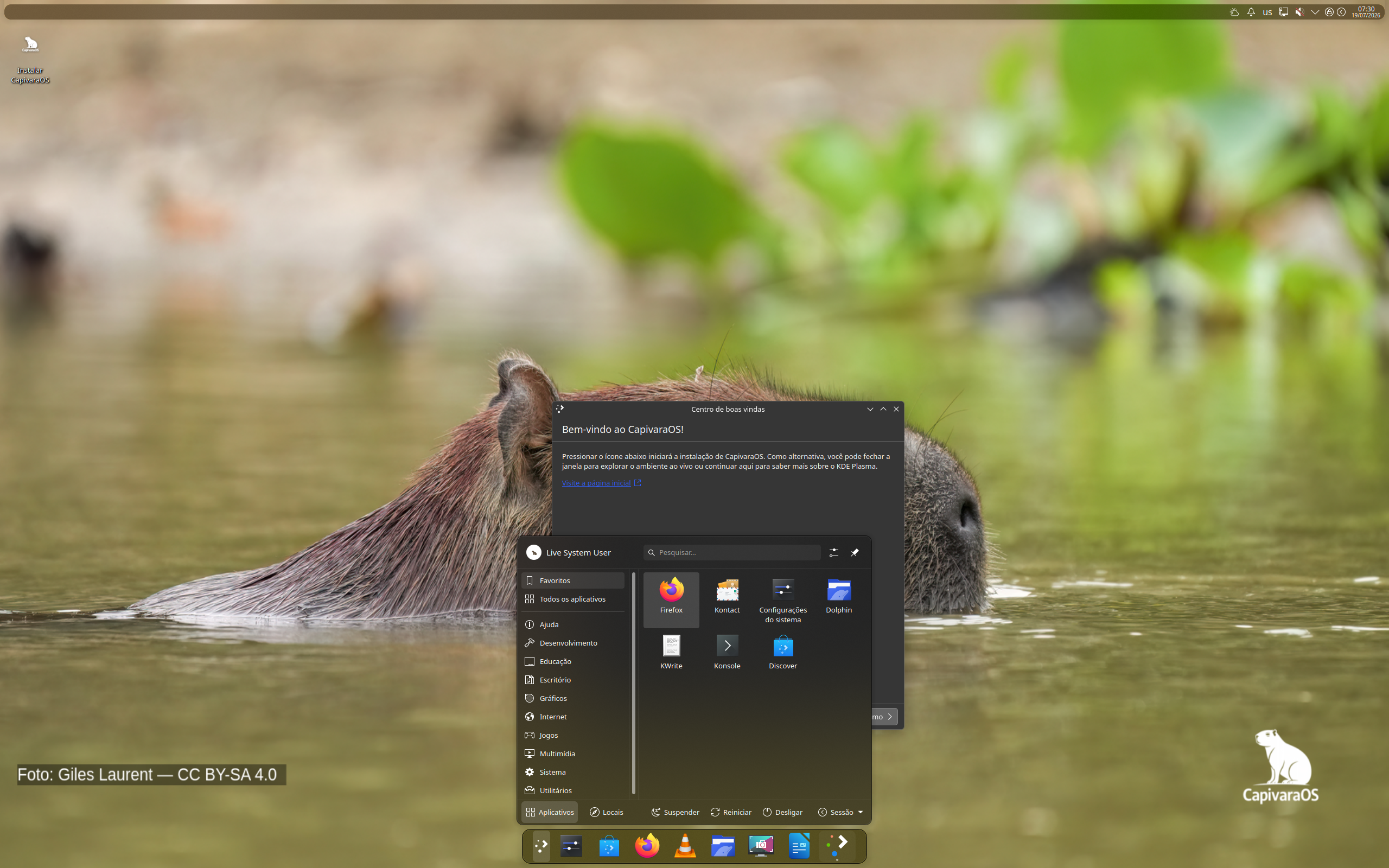 CapivaraOS desktop screenshot: 1.1.3 kde