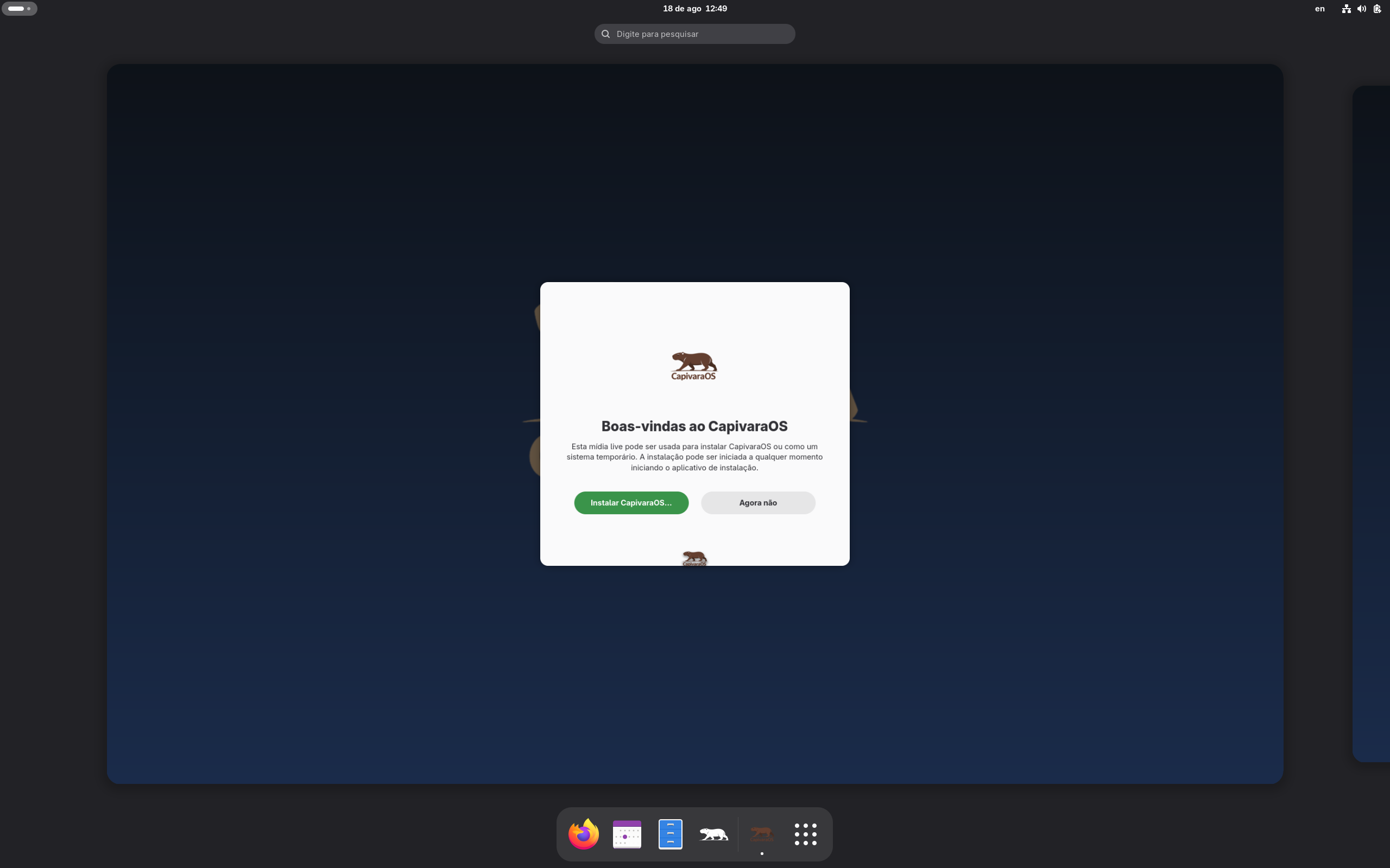 CapivaraOS desktop screenshot: 1.1.9 gnome