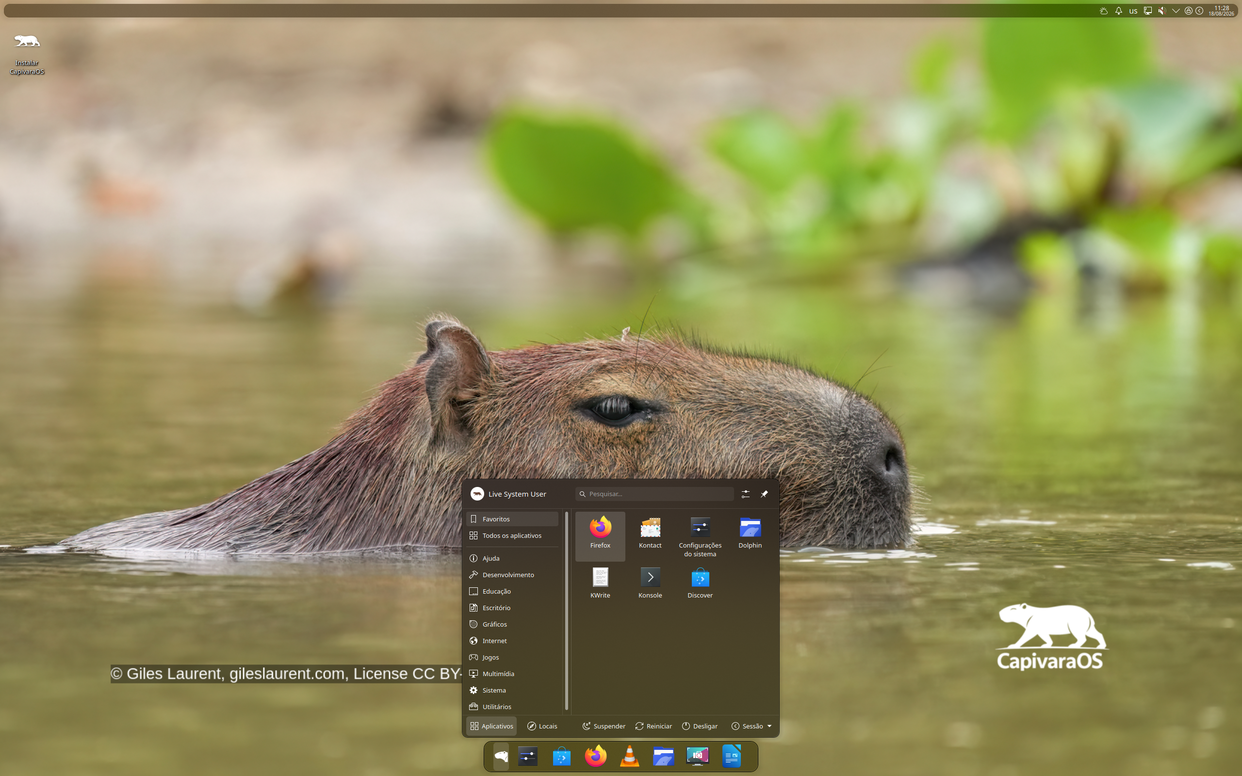 CapivaraOS desktop screenshot: 1.2.4 kde