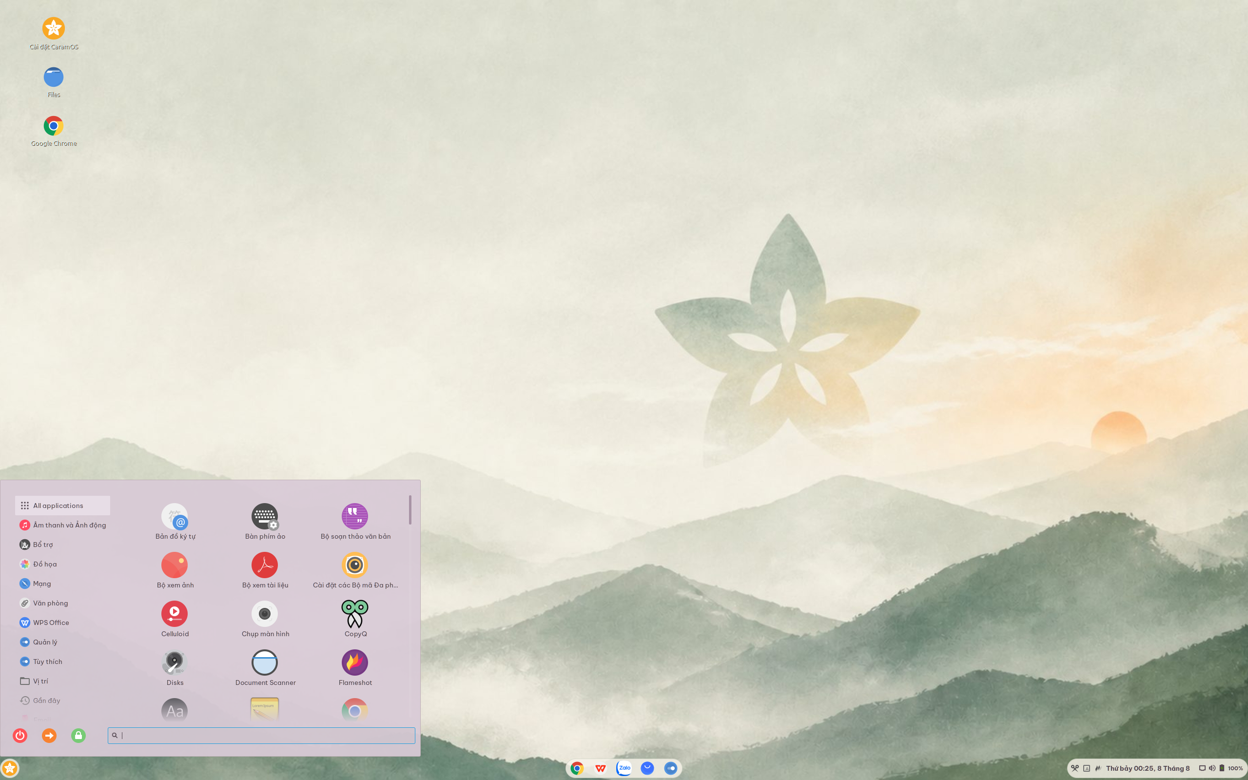 CaramOS desktop screenshot: 1.0.16 cinnamon