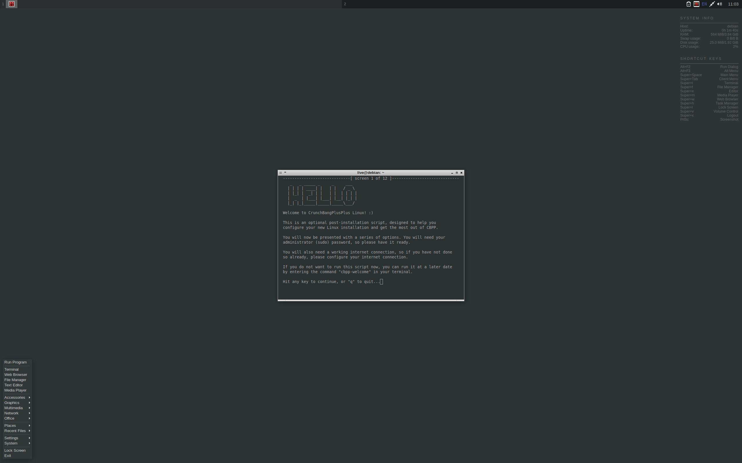 Crunchbangplusplus desktop screenshot: 11.1