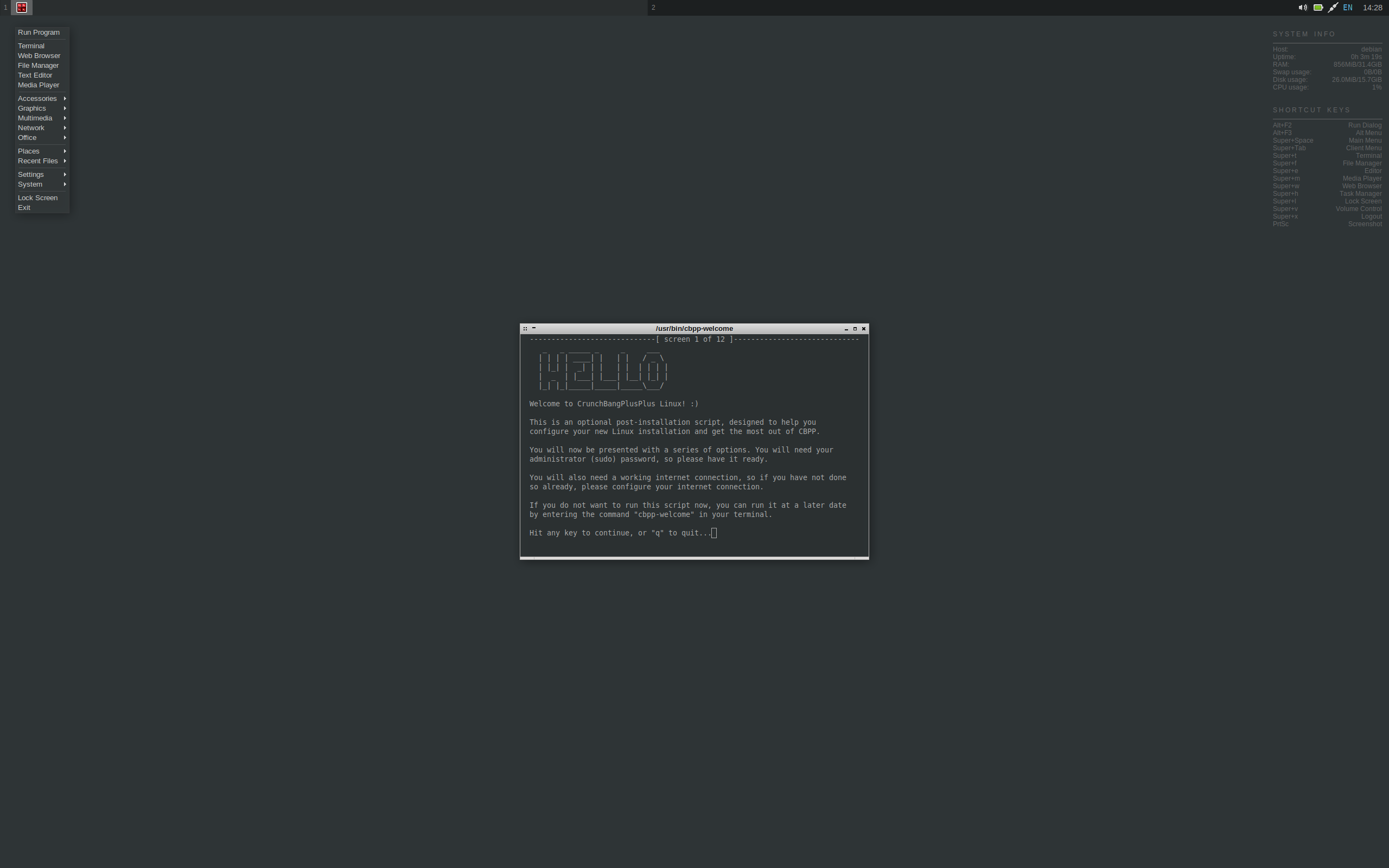 Crunchbangplusplus desktop screenshot: 13.0