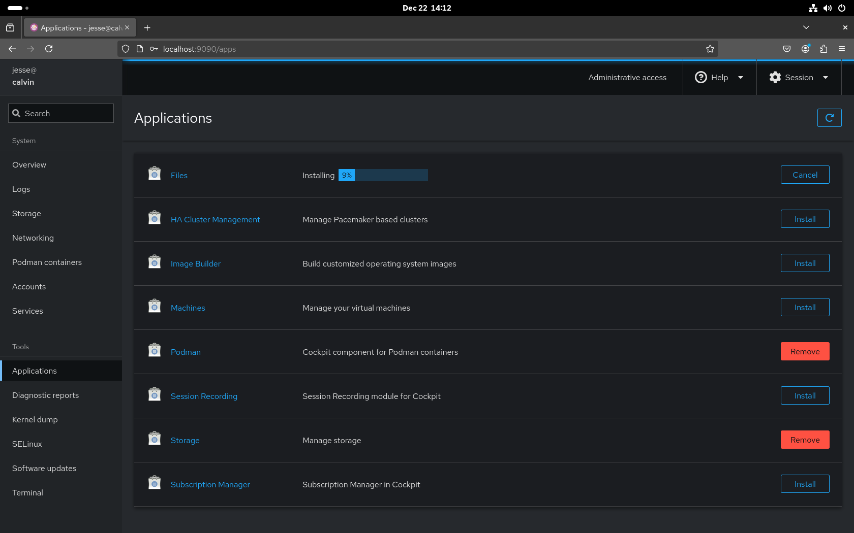 CentOS desktop screenshot: 10 cockpit