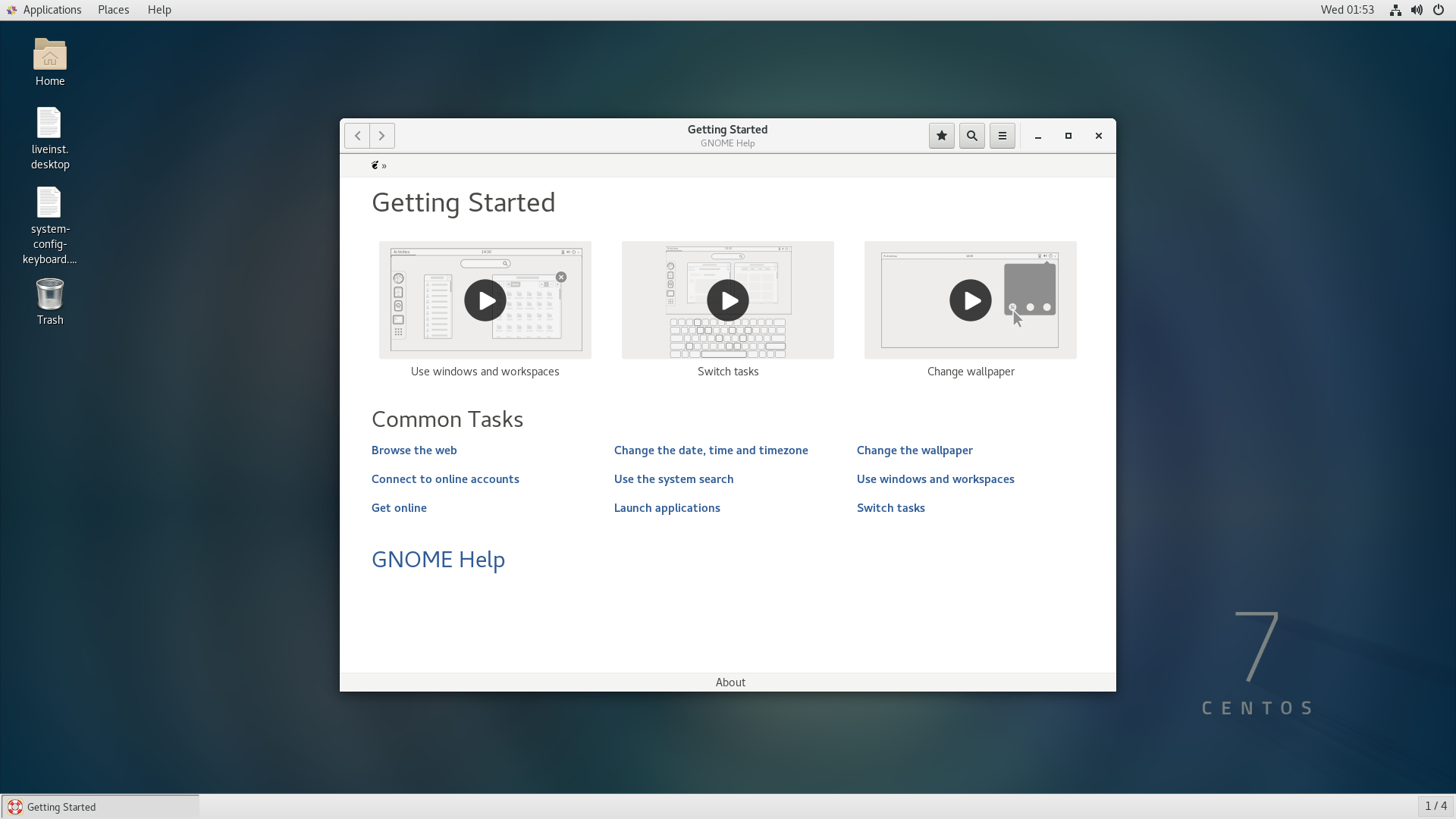 CentOS desktop screenshot: 7 1810