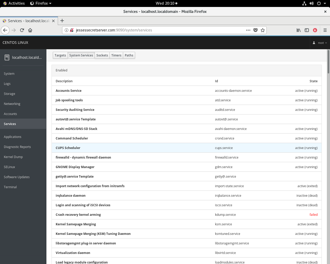 CentOS desktop screenshot: 8.0.1905 cockpit