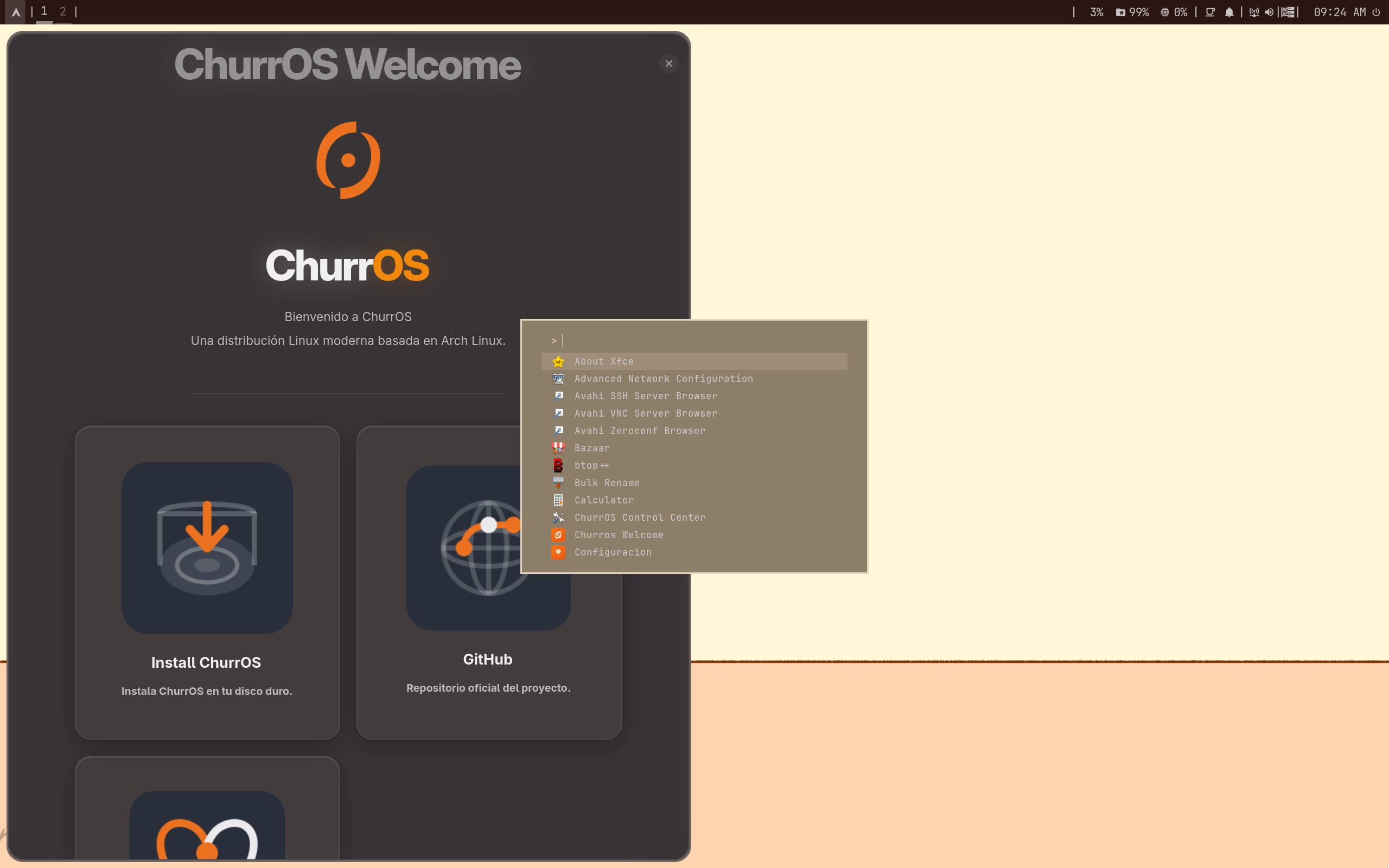 ChurrOS desktop screenshot: 2026.09.24 niri