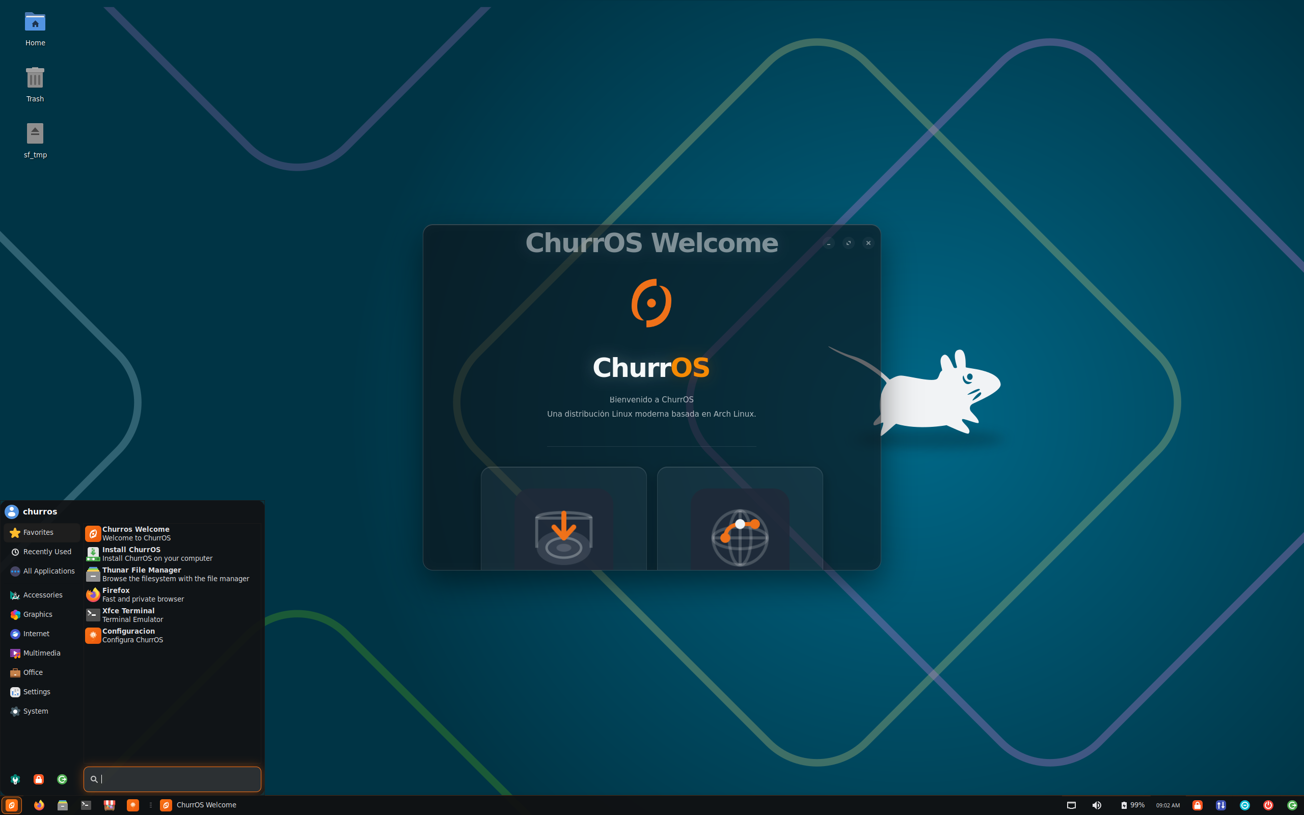 ChurrOS desktop screenshot: 2026.09.24 xfce