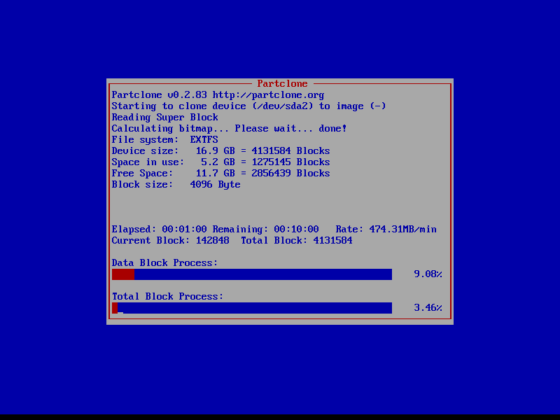 Clonezilla desktop screenshot: wily saving