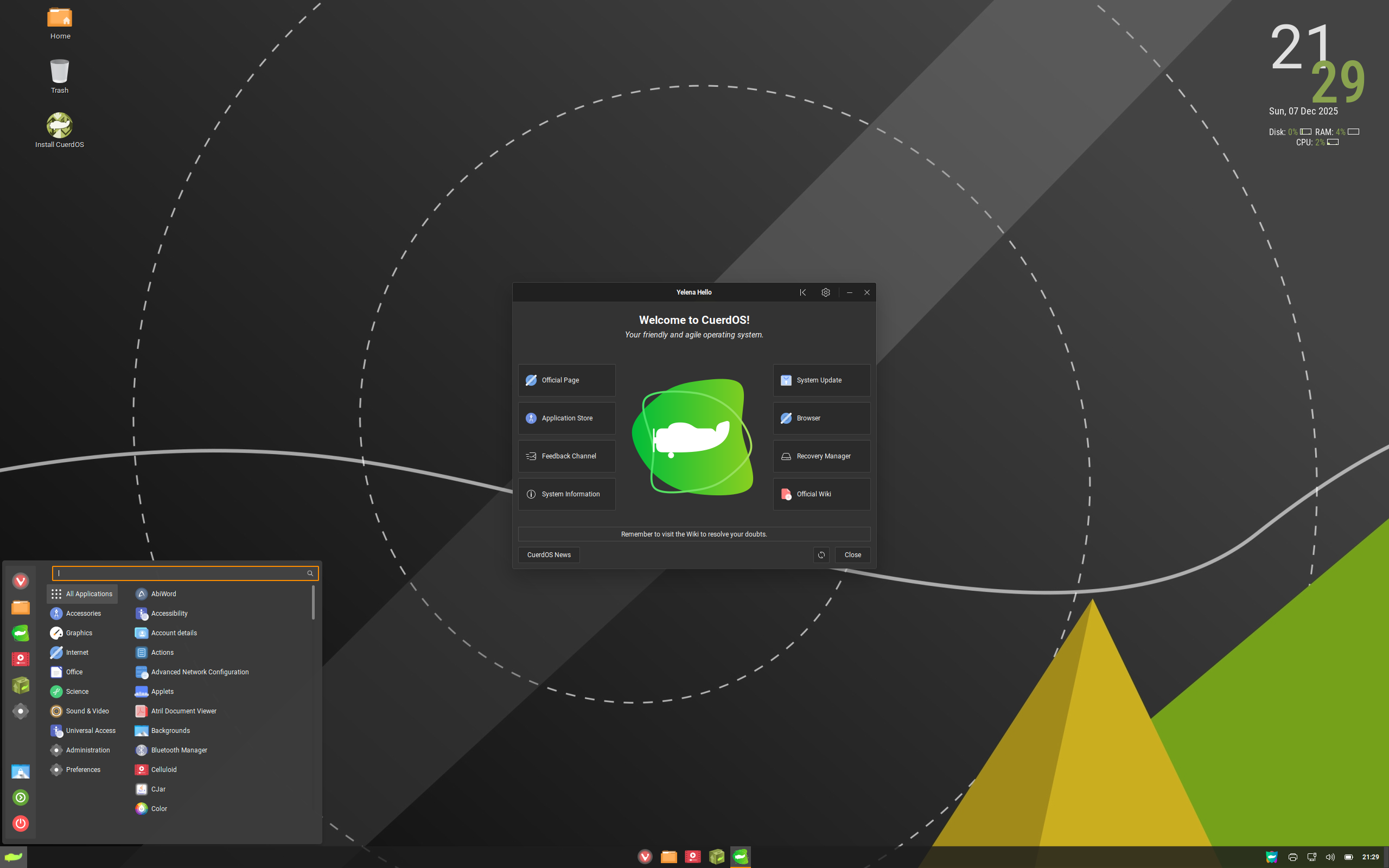 CuerdOS desktop screenshot: 2.0 cinnamon