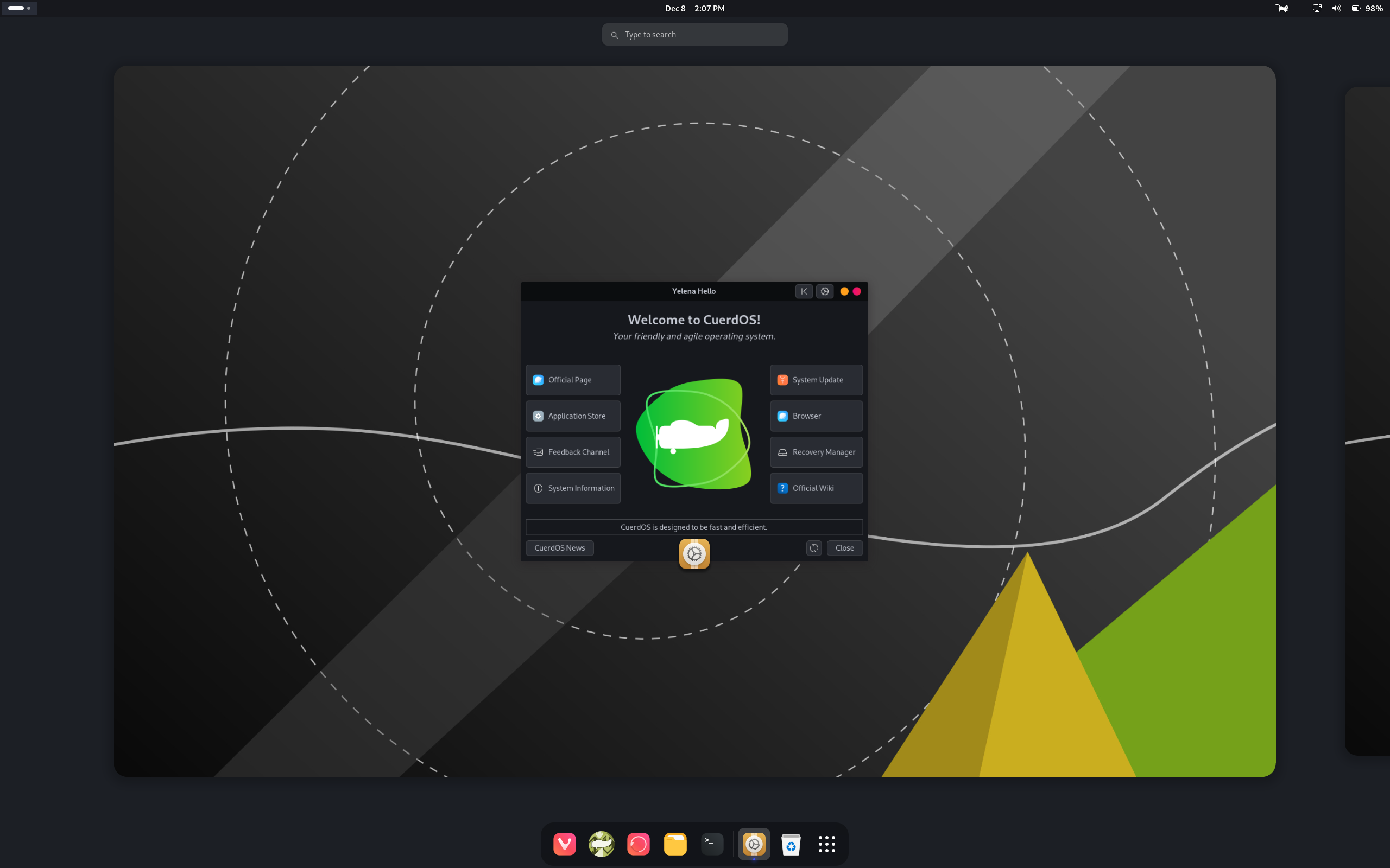 CuerdOS desktop screenshot: 2.0 gnome