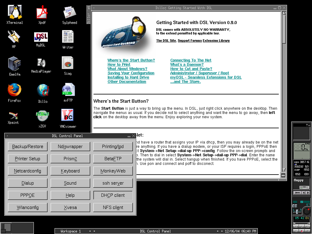 Damn Small desktop screenshot: 0.9.0.1