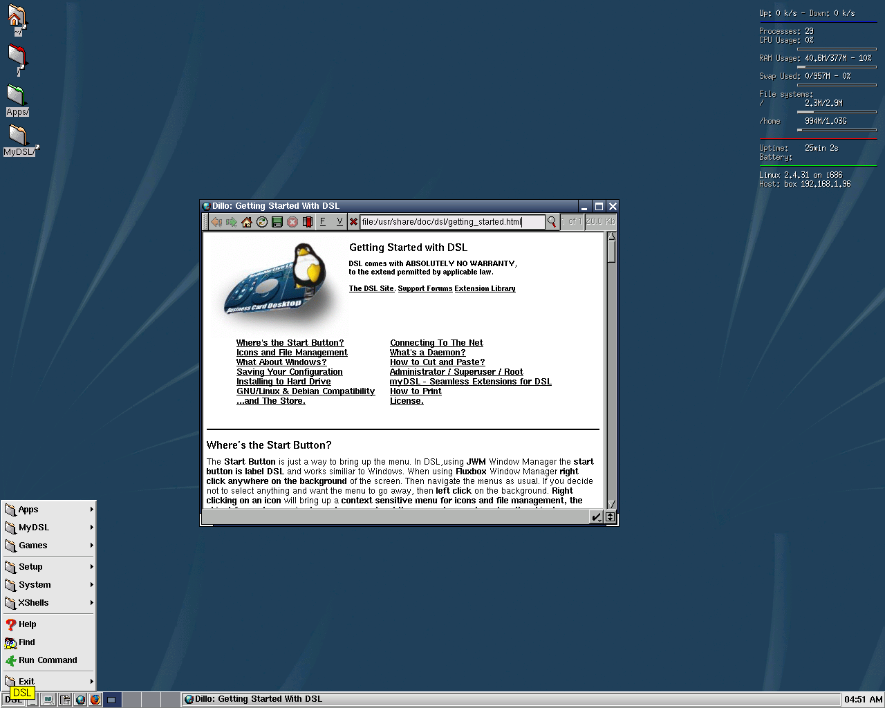 Damn Small desktop screenshot: 4.0