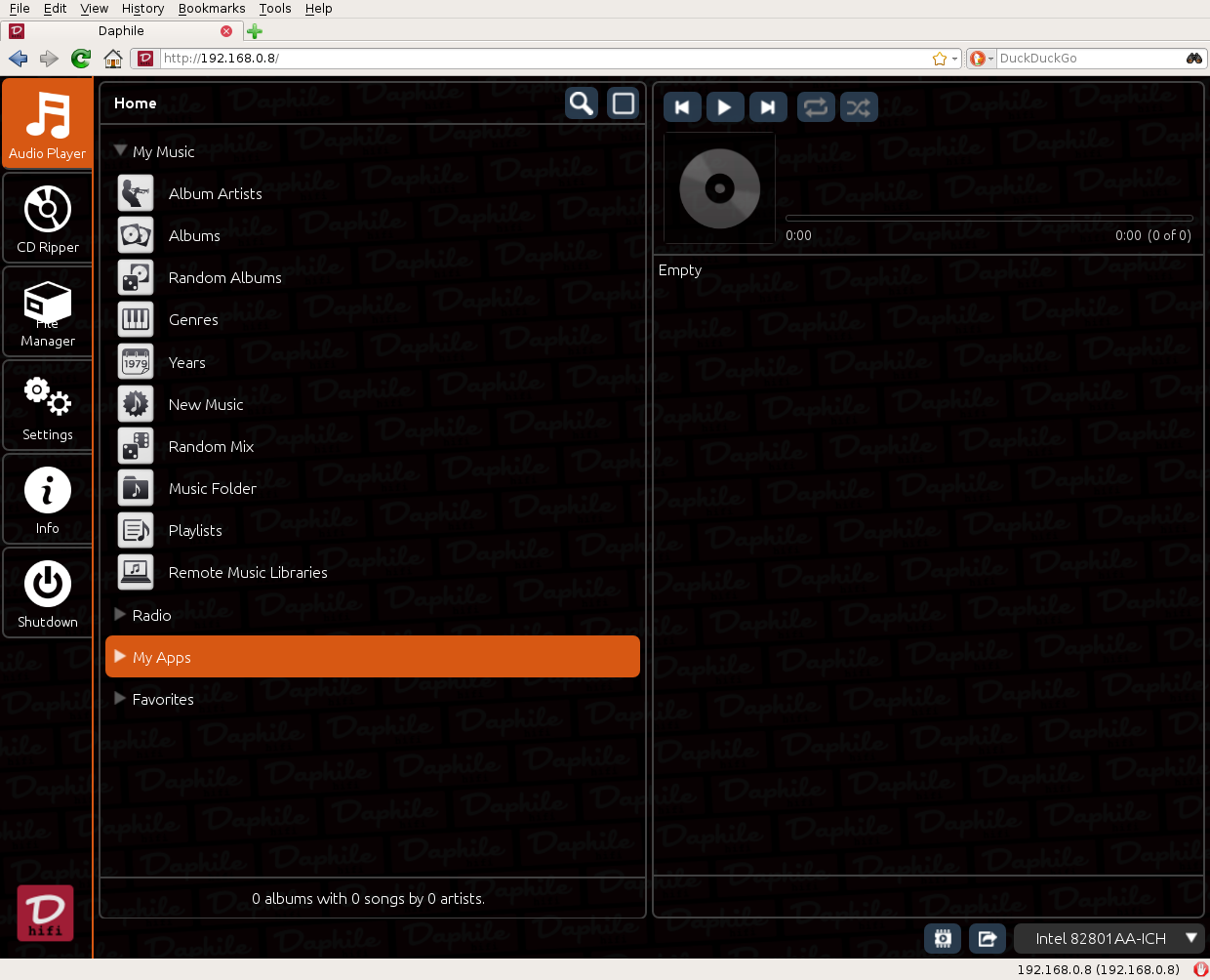 Daphile desktop screenshot: 17.09