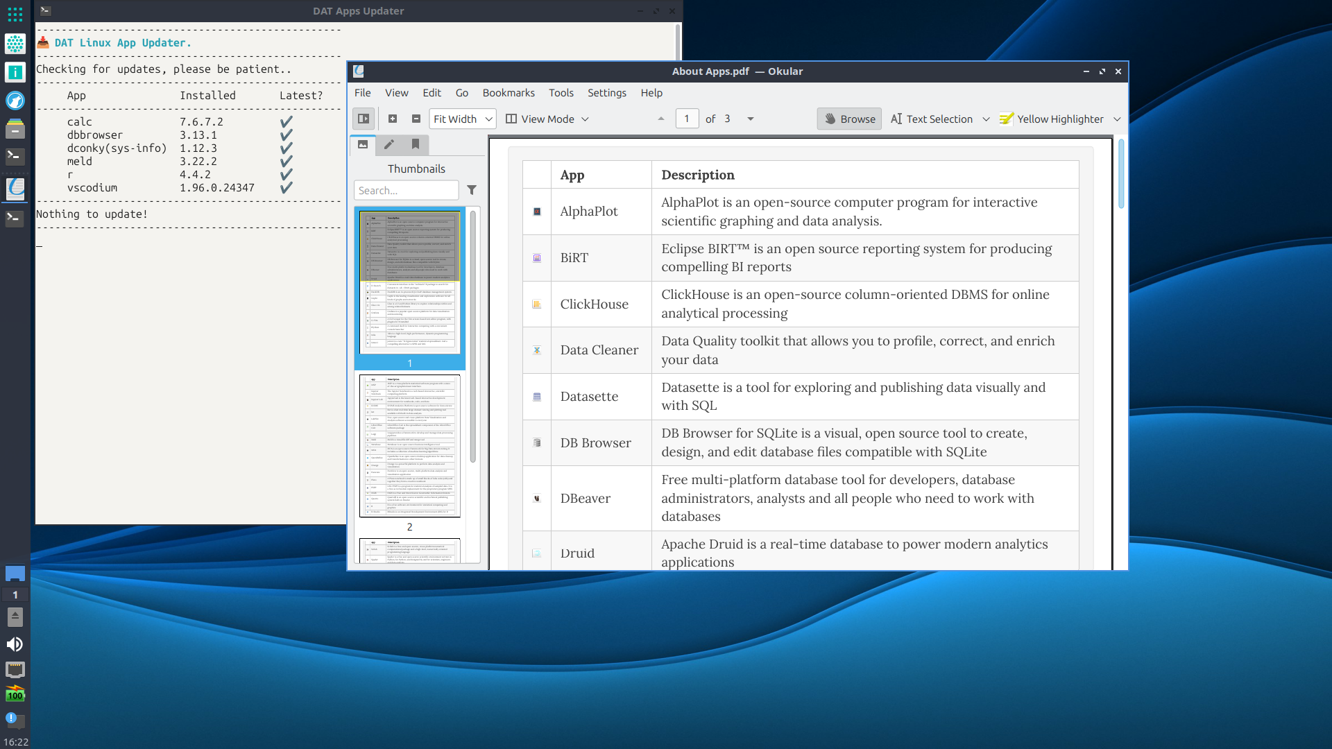 DAT desktop screenshot: 2.0 apps list