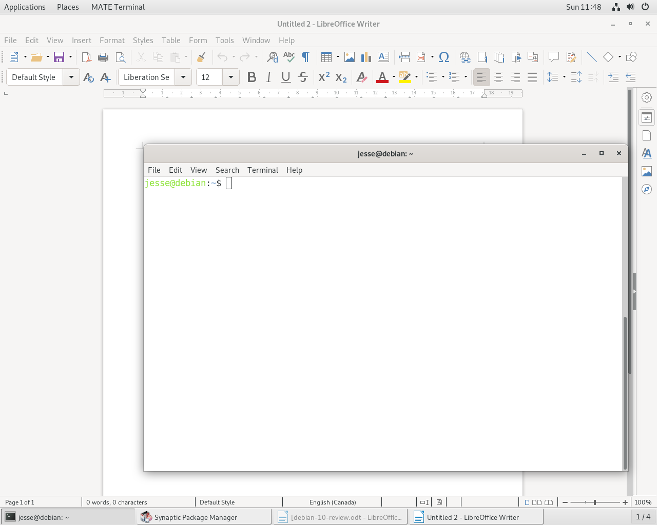 Debian desktop screenshot: 10 light theme