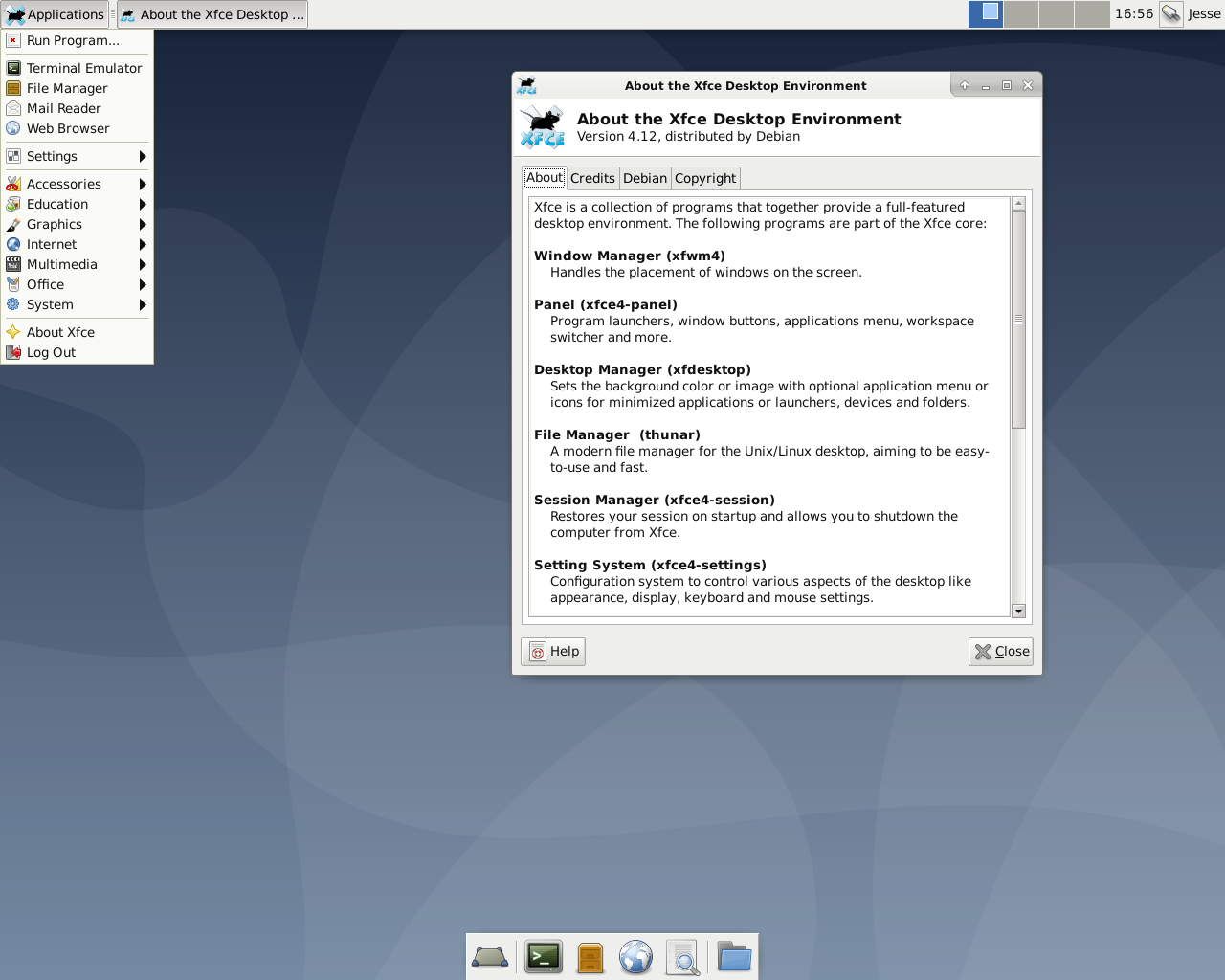 Debian desktop screenshot: 10 xfce