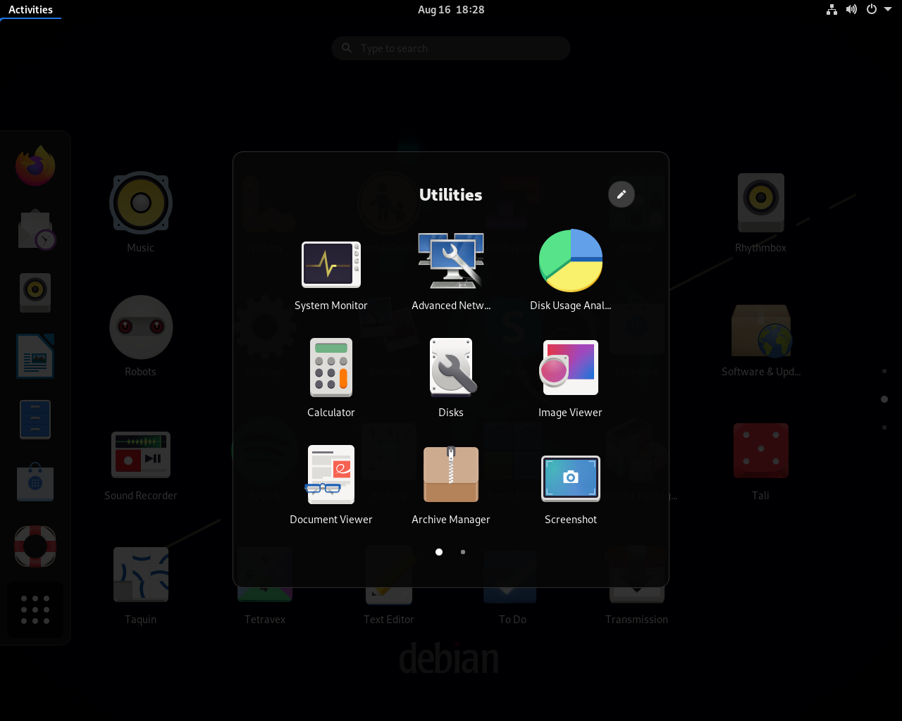 Debian desktop screenshot: 11 menu