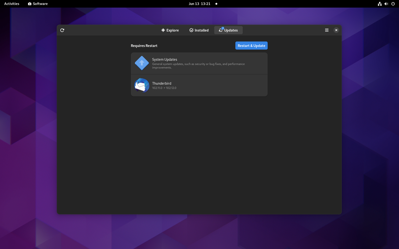 Debian desktop screenshot: 12 software updates