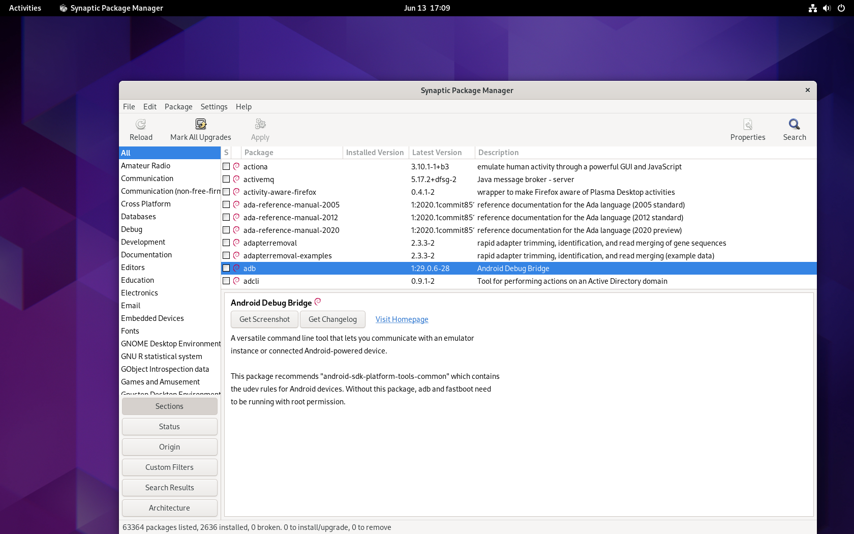 Debian desktop screenshot: 12 synaptic