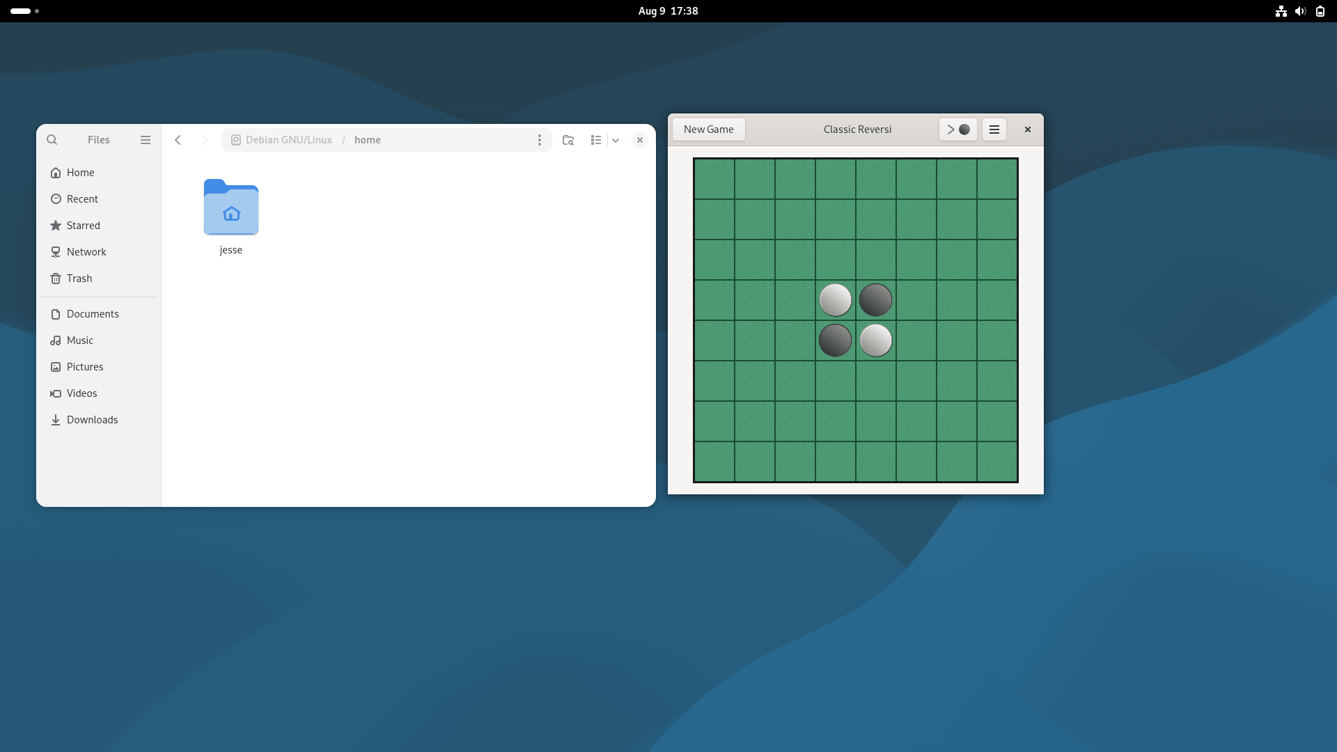 Debian desktop screenshot: 13 files