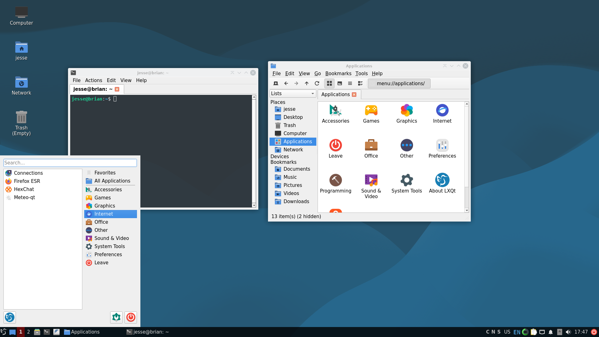 Debian desktop screenshot: 13 lxqt