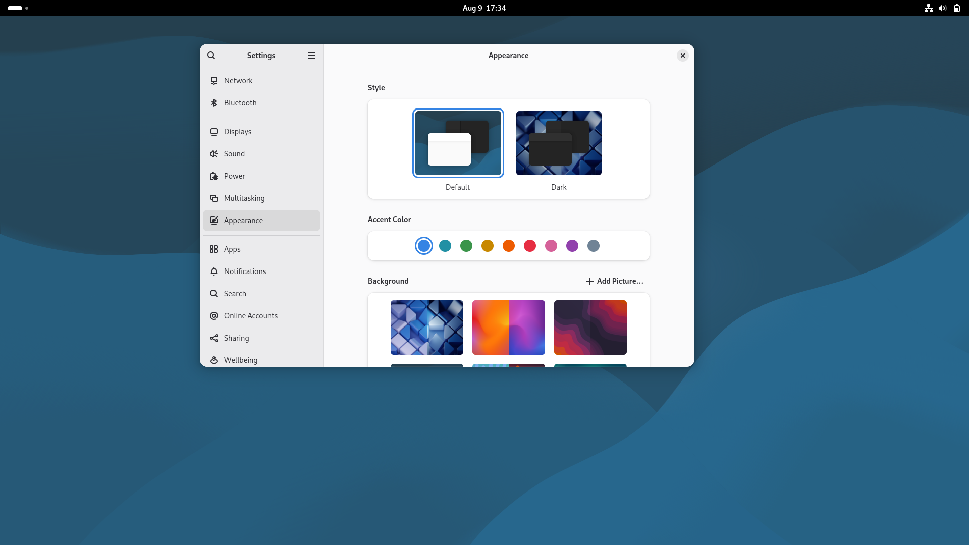 Debian desktop screenshot: 13 settings